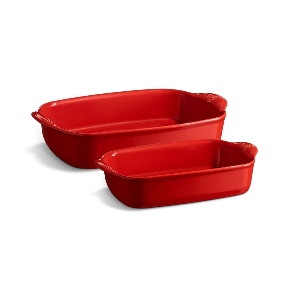 Emile Henry Fırın Kabı Dikdörtgen 2'li 29,5 x 19 cm – 36,5 x 23,5 cm Kırmızı/BurgundyEmile Henry