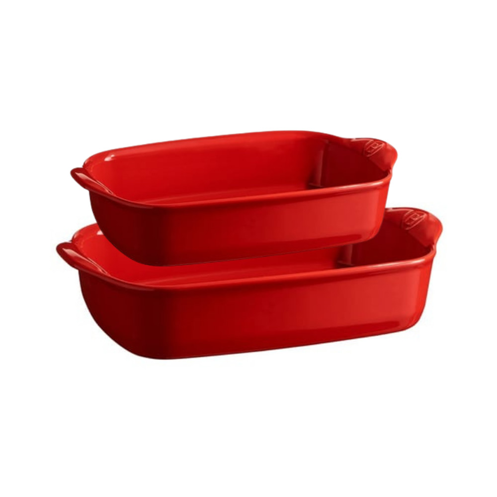 Emile Henry Fırın Kabı Dikdörtgen 2'li 29,5 x 19 cm – 36,5 x 23,5 cm Kırmızı/BurgundyEmile Henry