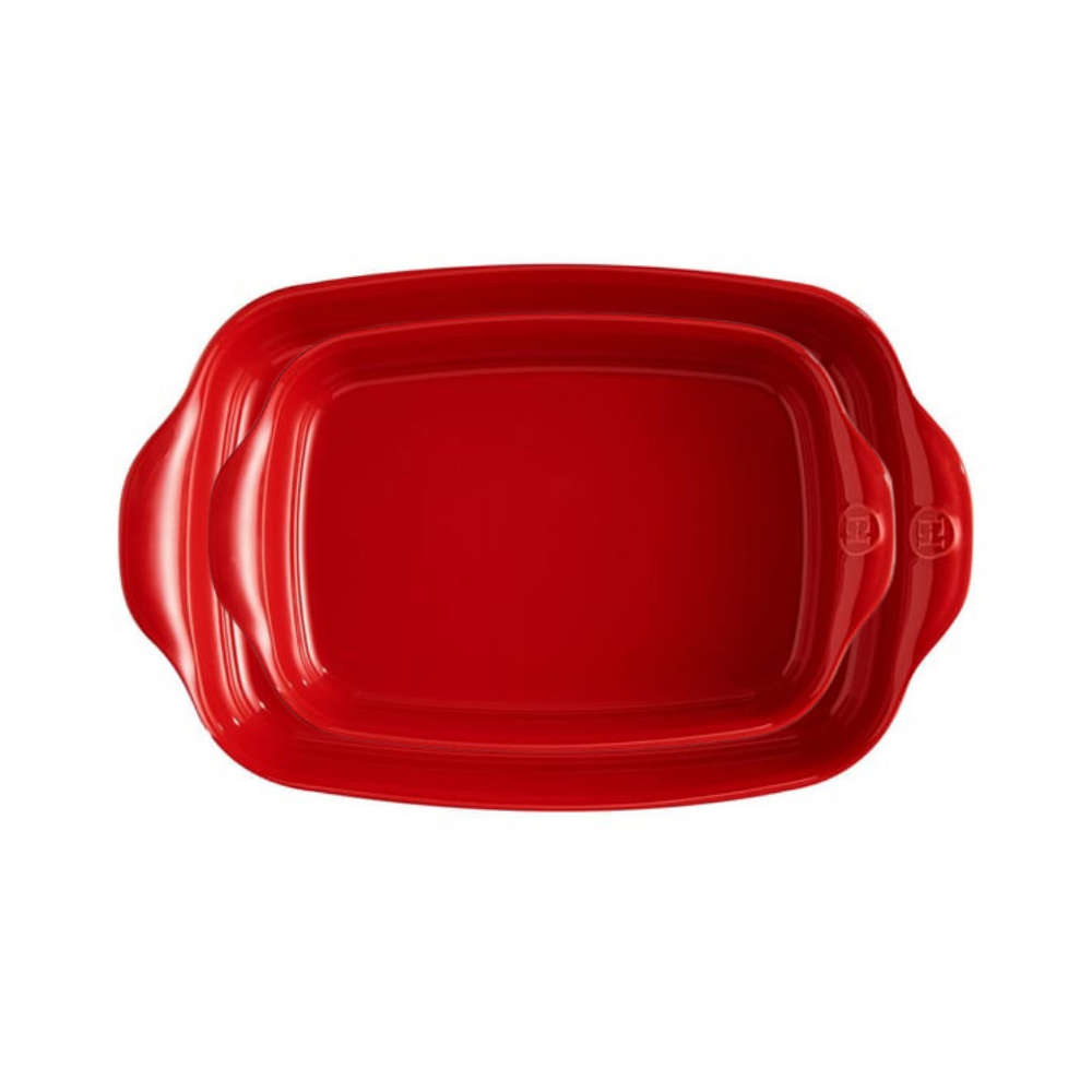 Emile Henry Fırın Kabı Dikdörtgen 2'li 29,5 x 19 cm – 36,5 x 23,5 cm Kırmızı/BurgundyEmile Henry