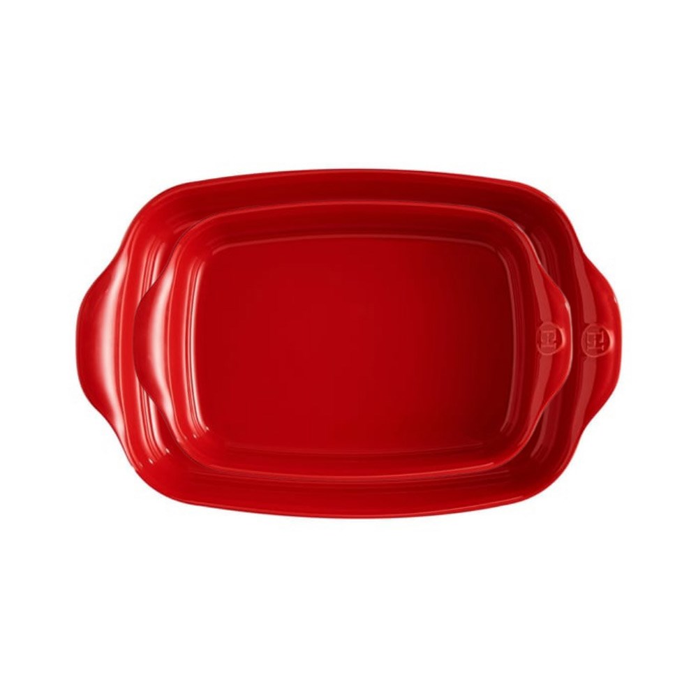 Emile Henry Fırın Kabı Dikdörtgen 2'li 29,5 x 19 cm – 36,5 x 23,5 cm Kırmızı/BurgundyEmile Henry