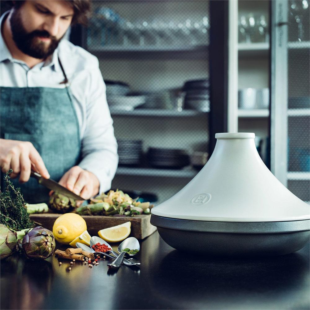 Emile Henry İndüksiyon Uyumlu Tajin 4 L - 32 cm Gri/Slate & White/BeyazEmile Henry