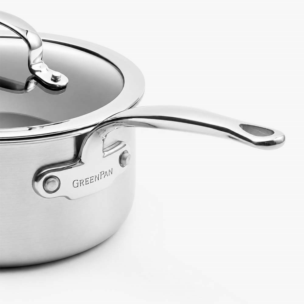 GreenPan Premiere Pro Cam Kapaklı Sos Tenceresi 16 cm ÇelikGreenPan