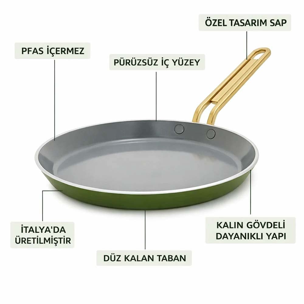 GreenPan Stanley Tucci™ Krep Tavası 25 cm Zeytin YeşiliGreenPan