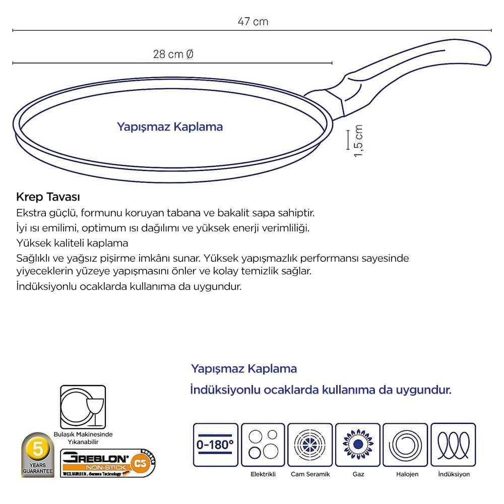 Kela Kerros Krep Tavası 28 cmKela