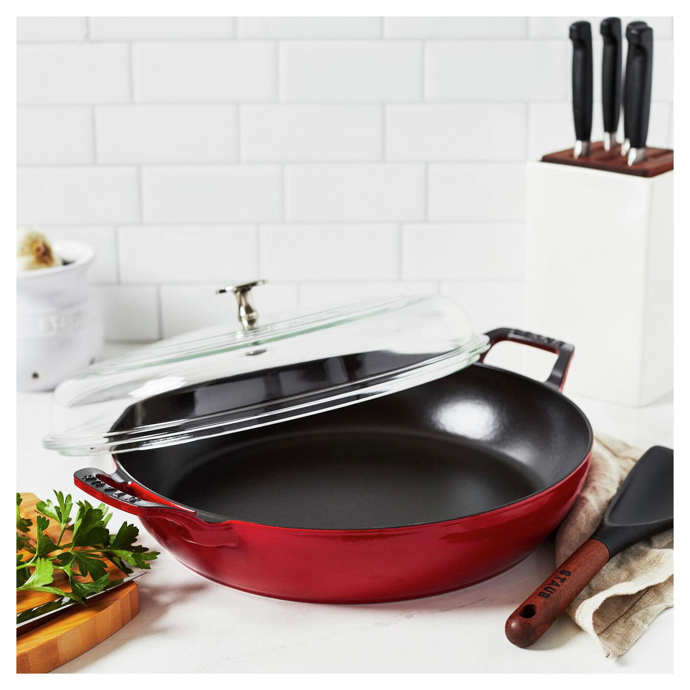 Staub B Cam Kapaklı Döküm Tencere Yuvarlak 24 cm KirazStaub