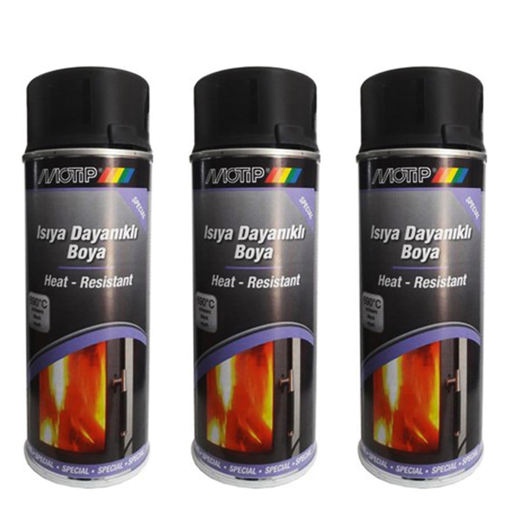 3 adet Motip 690°C Isıya Dayanıklı Siyah Boya 400 Ml. Made in Germany