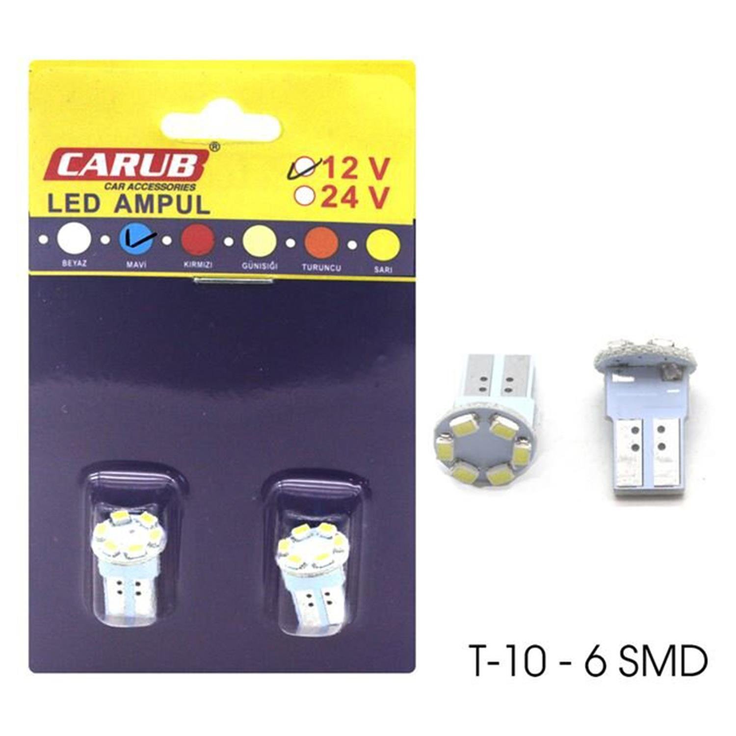 6 Smd Fiber Led T-10 Mavi Ampul 12V
