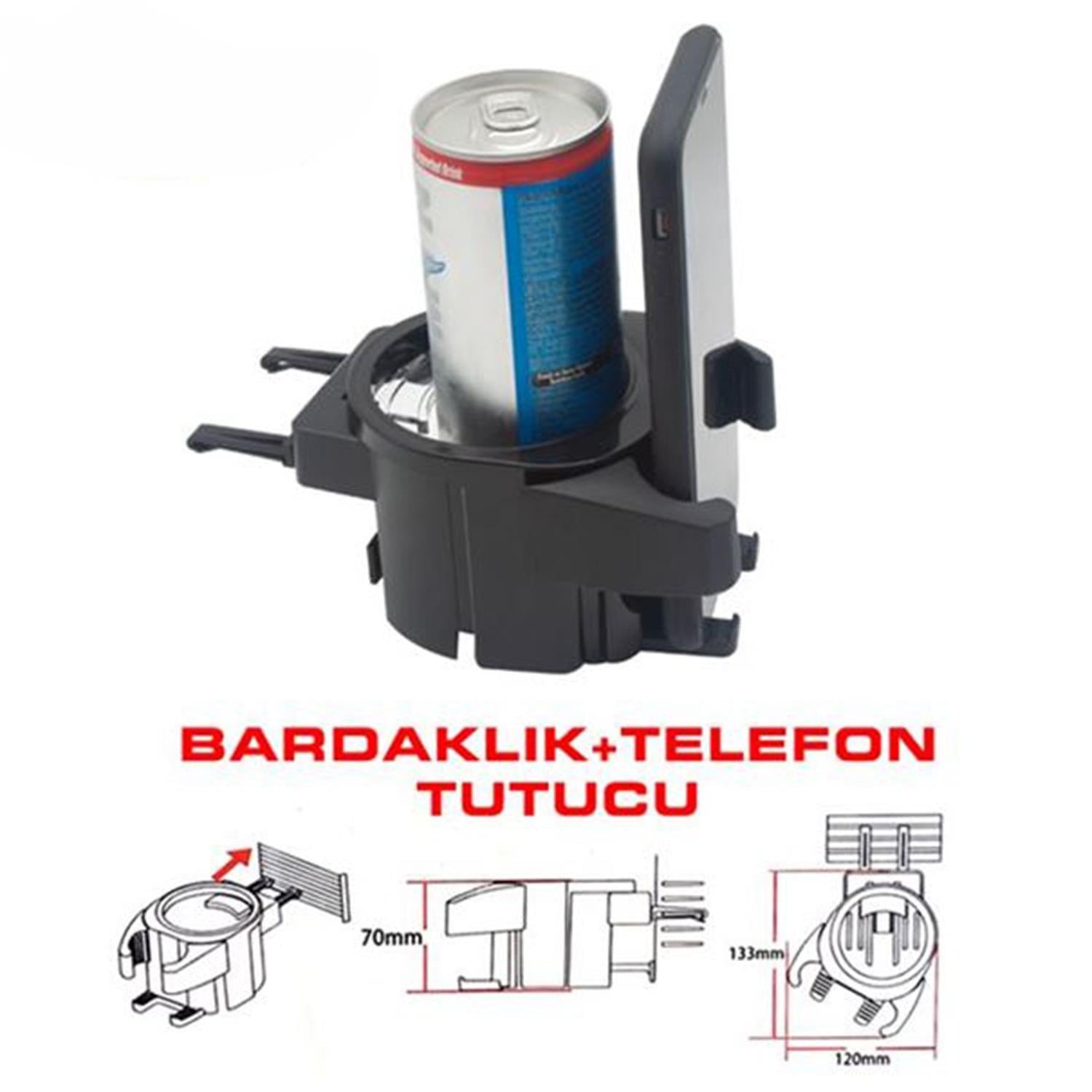 Bardaklık + Telefon Tutucu Otomatik Oynar Siyah Kollu