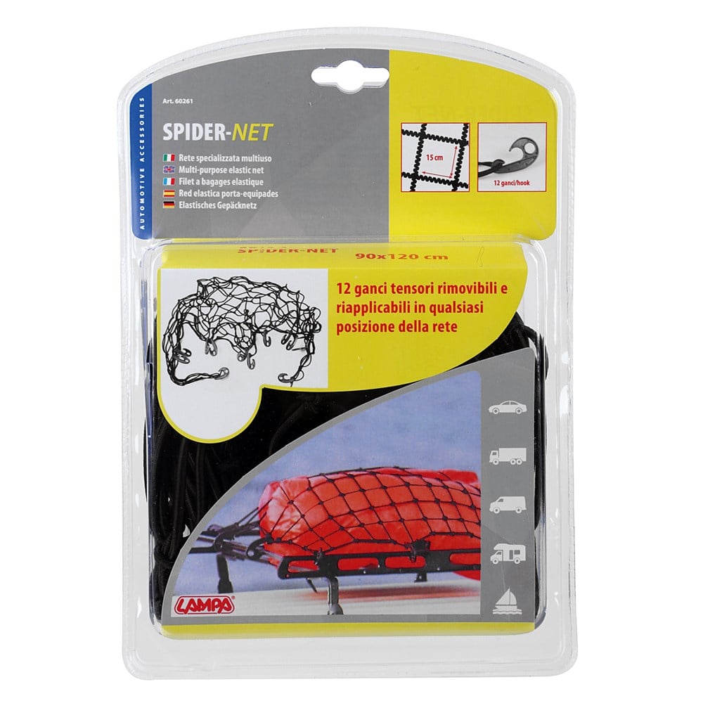 Lampa Spider-Net Sık Elastik Çok Amaçlı 12 Kancalı Bagaj Filesi 90x180cm 60261