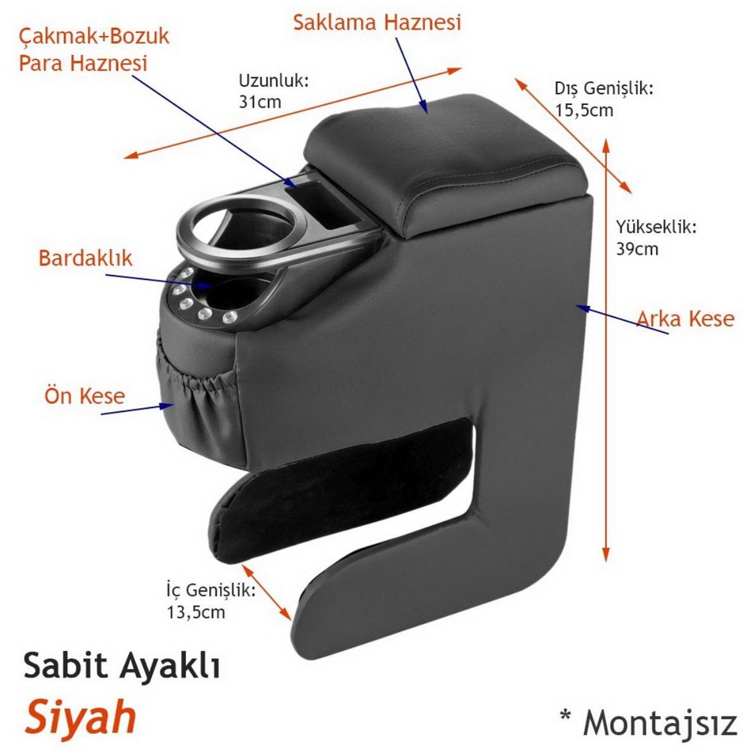 Montajsız Kolçak Ayarlı Bardaklıklı Siyah