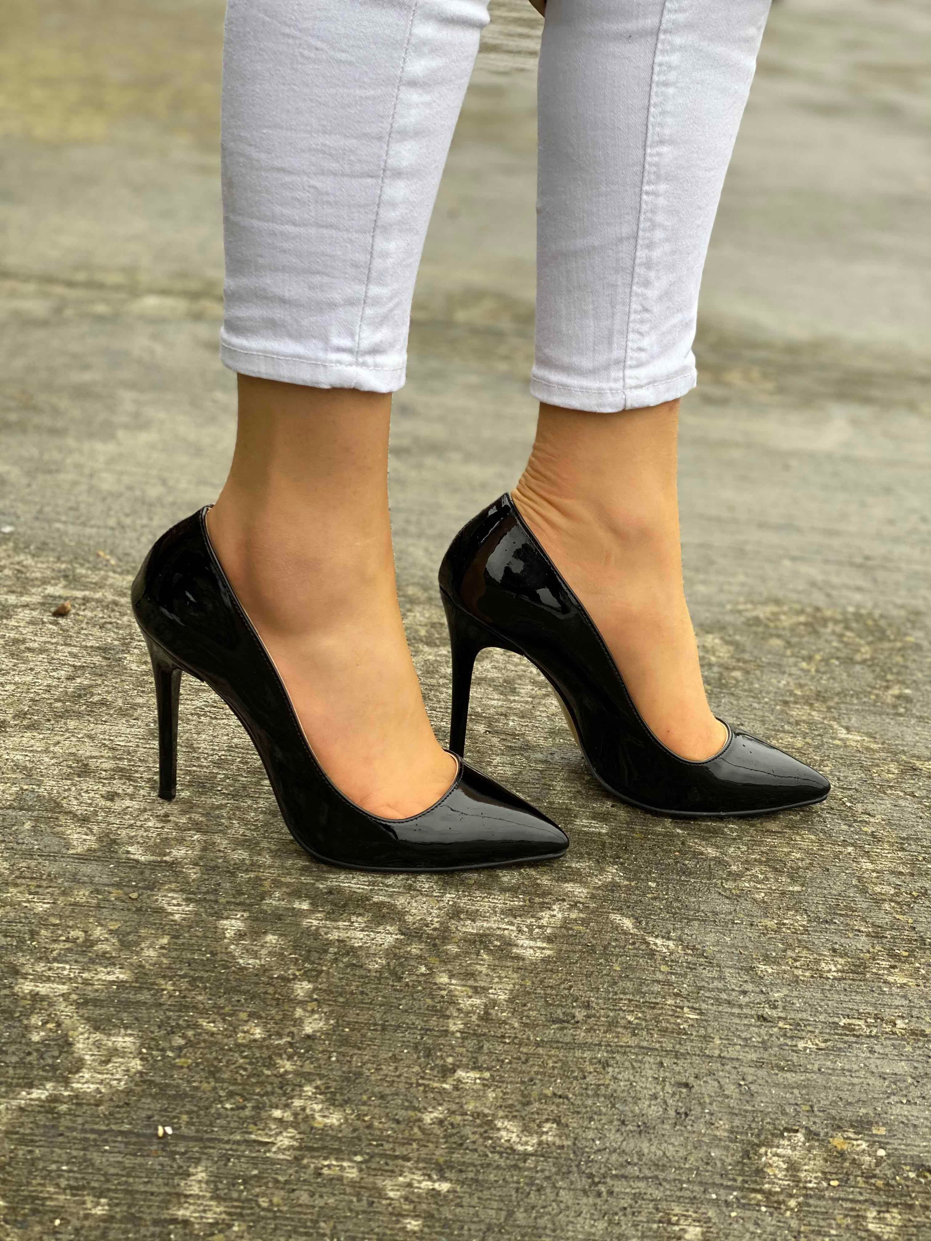 Deri Kabusu Kadın Rugan Stiletto Ayakkabı Mj-101 - SIYAH