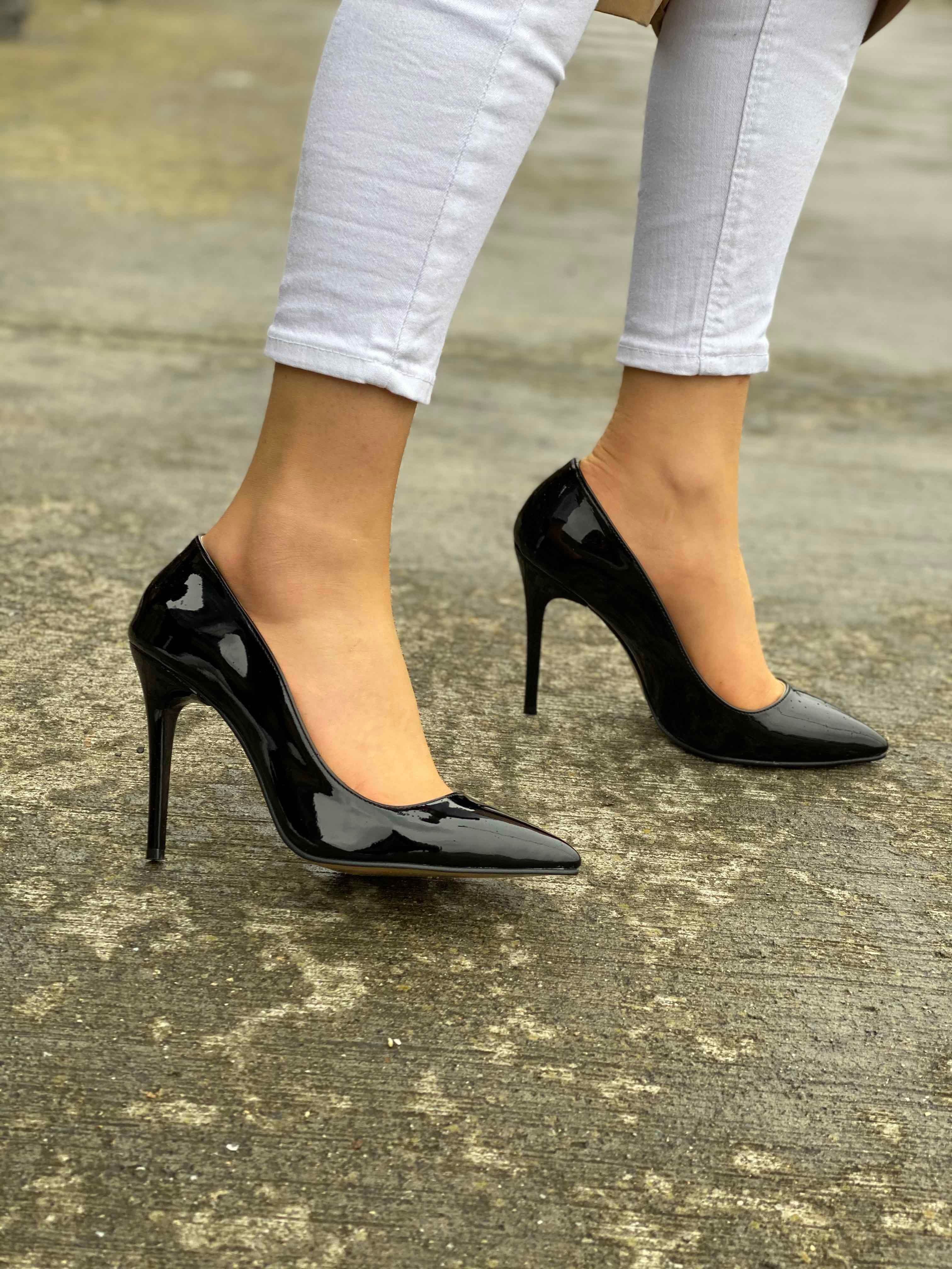 Deri Kabusu Kadın Rugan Stiletto Ayakkabı Mj-101 - SIYAH