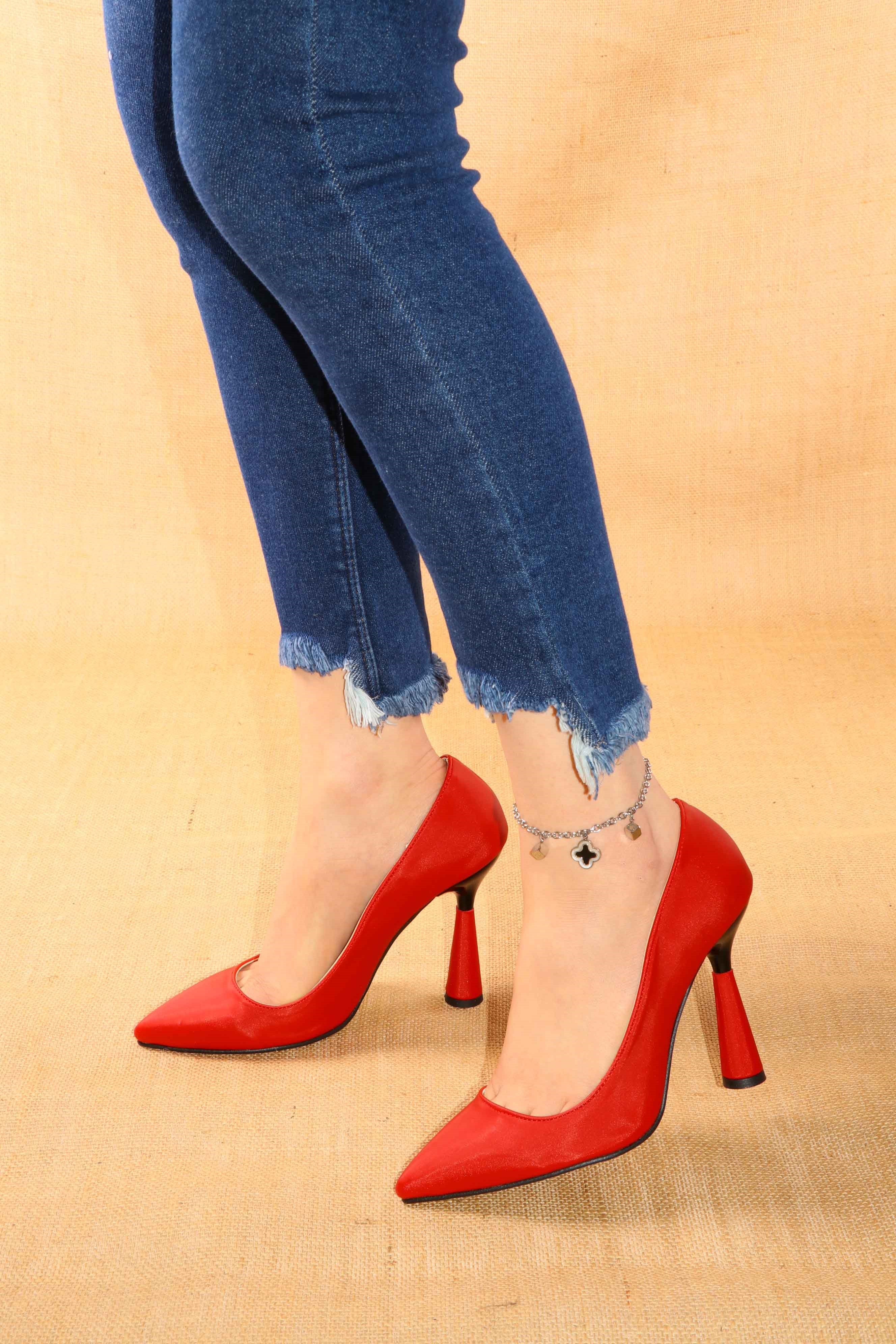 Deri Kabusu Saten Kadın Stiletto Ayakkabı Mj-101