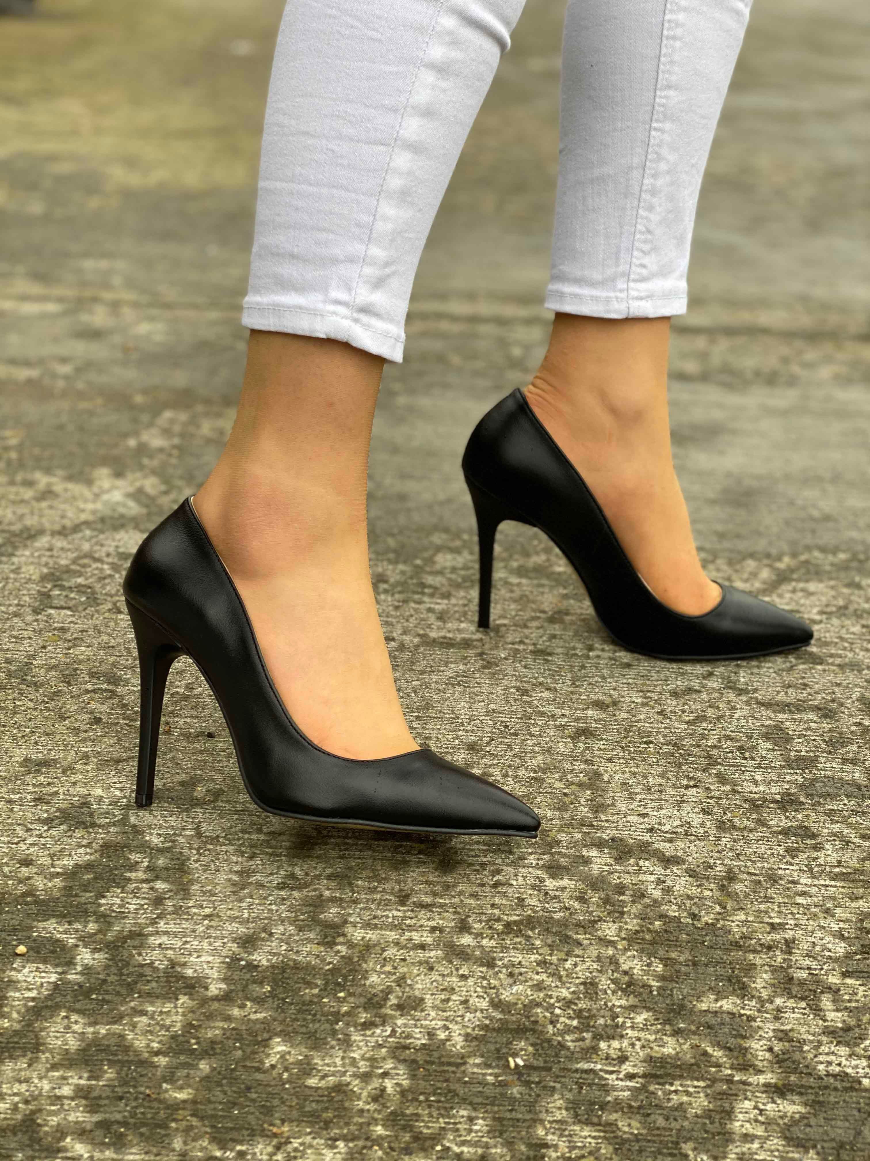 Deri Kabusu Stiletto Cilt Kadın Ayakkabı Mj-101 - SIYAH