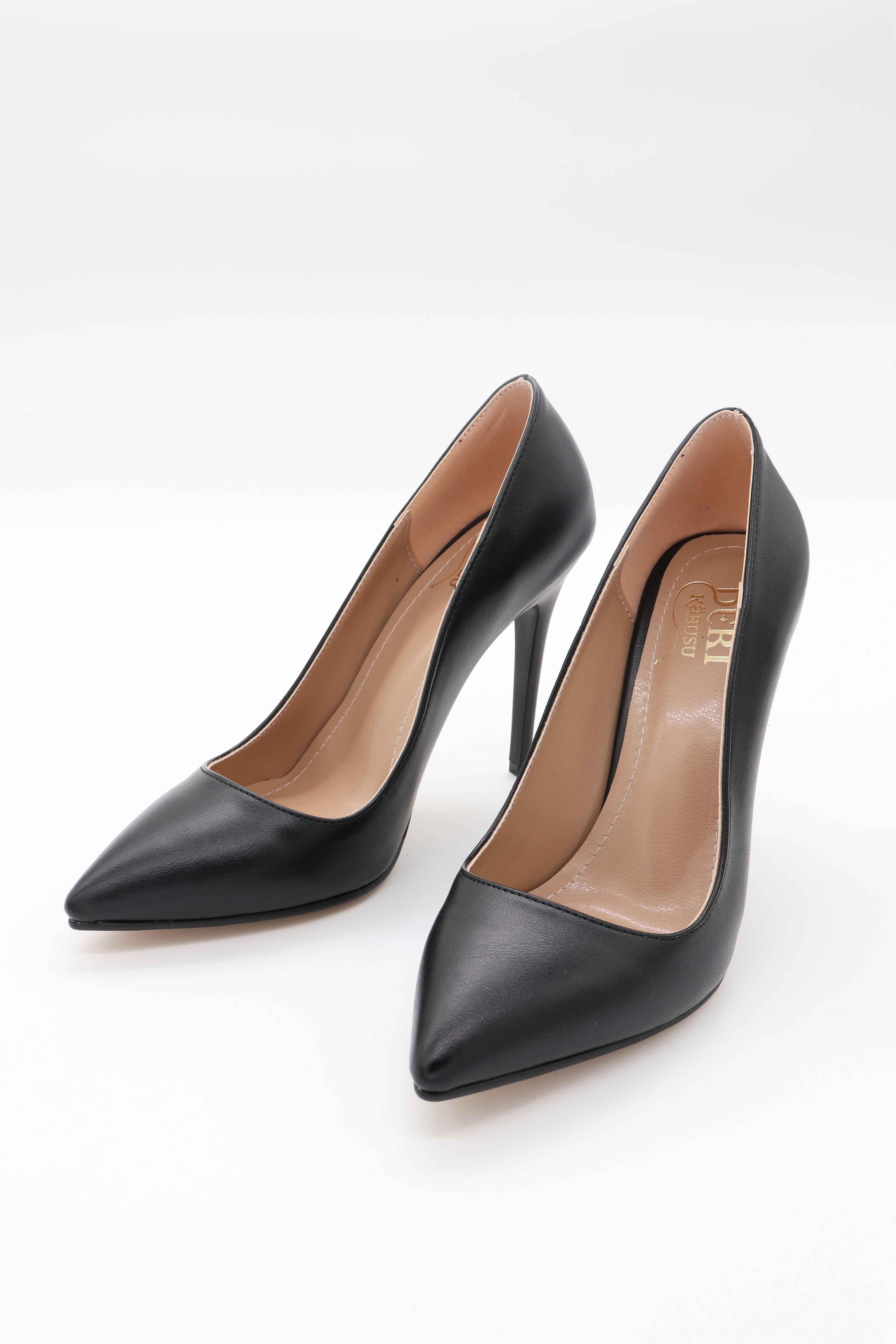 Deri Kabusu Stiletto Cilt Kadın Ayakkabı Mj-101 - SIYAH