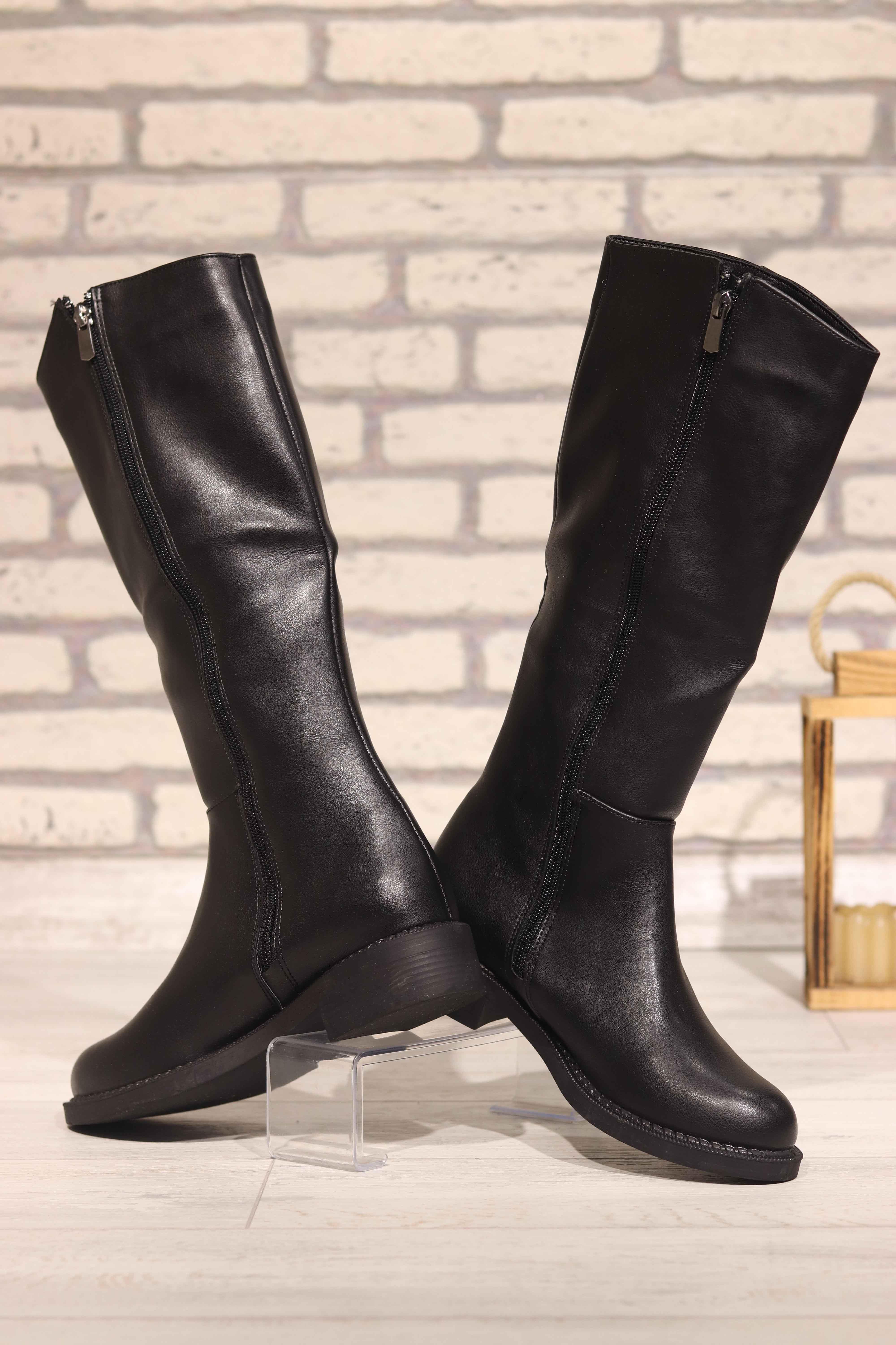 Deri Kadın Dizaltı Çizme 301 - SIYAH
