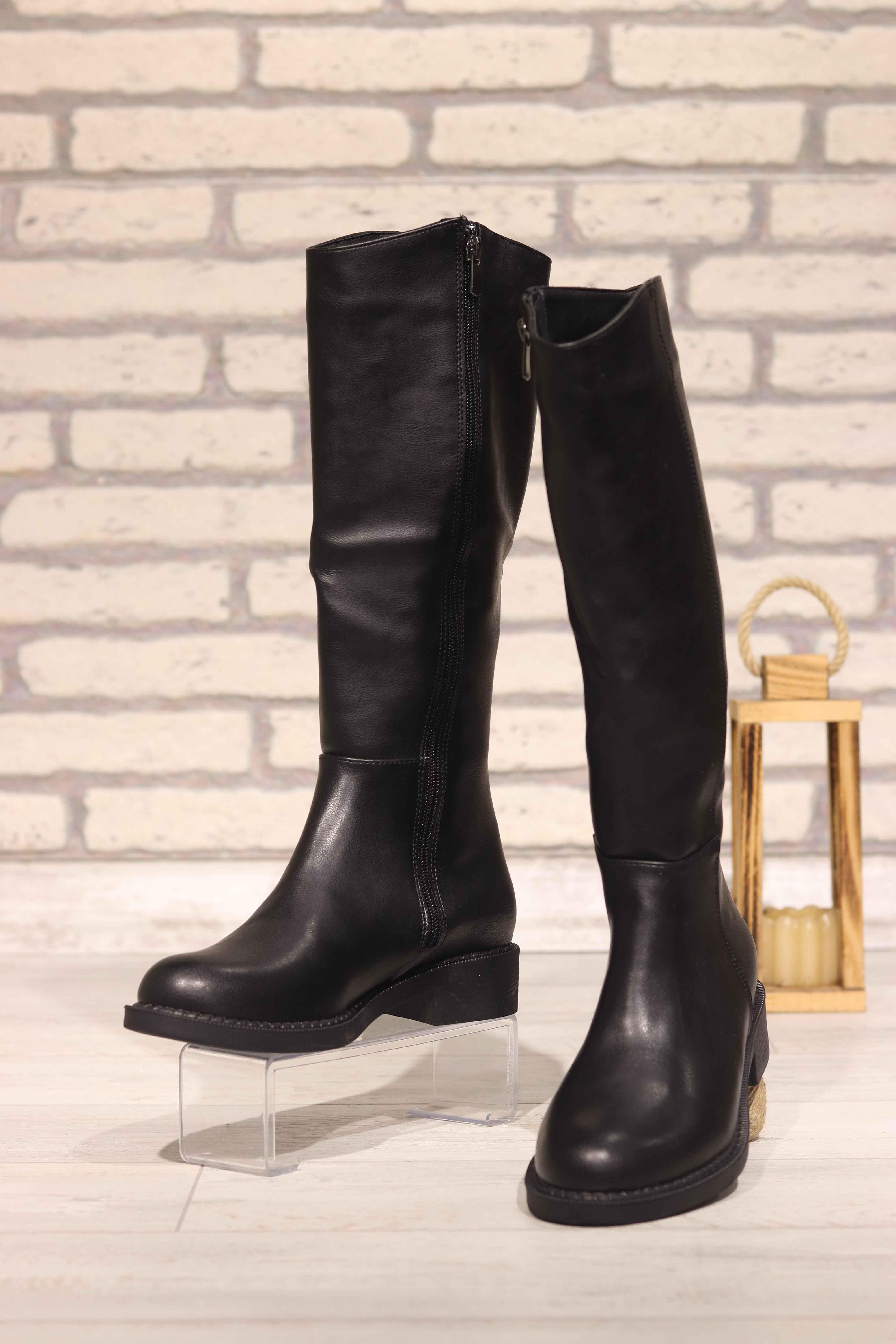 Deri Kadın Dizaltı Çizme 301 - SIYAH