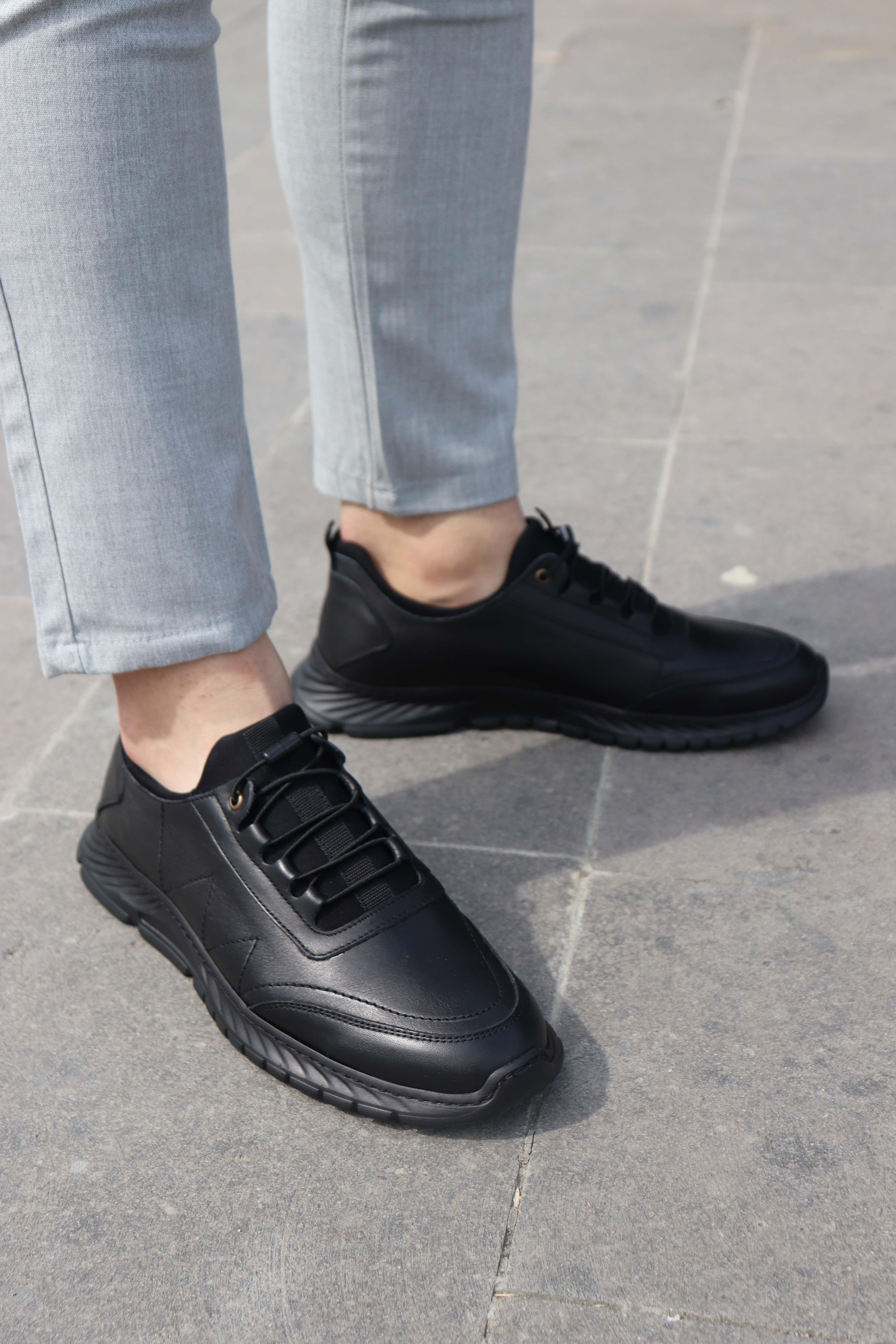 Hakiki Deri Erkek Spor Ayakkabısı 1488 - SIYAH