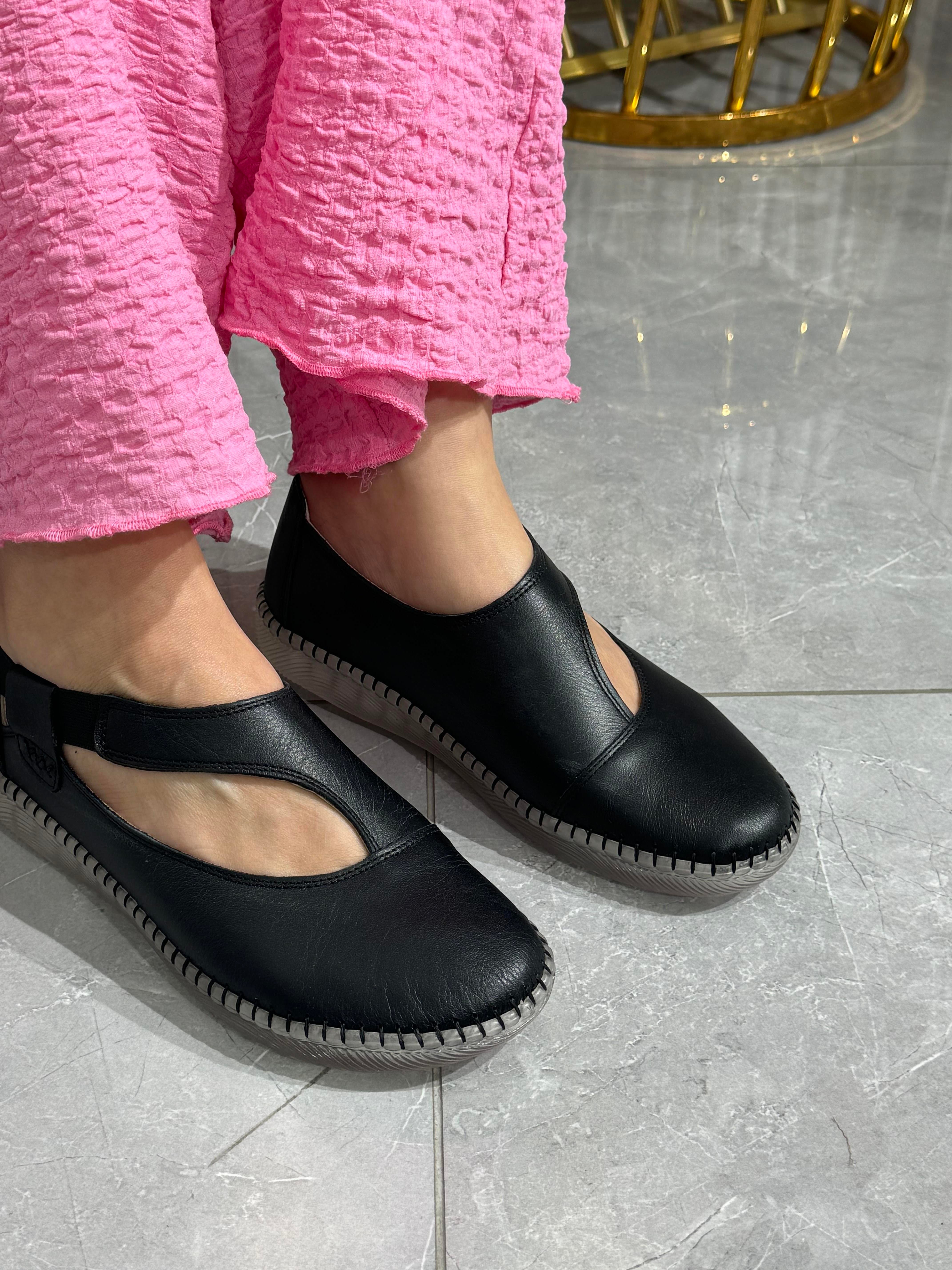 Hakiki Deri Lastikli Kadın Babet Ayakkabı 4053