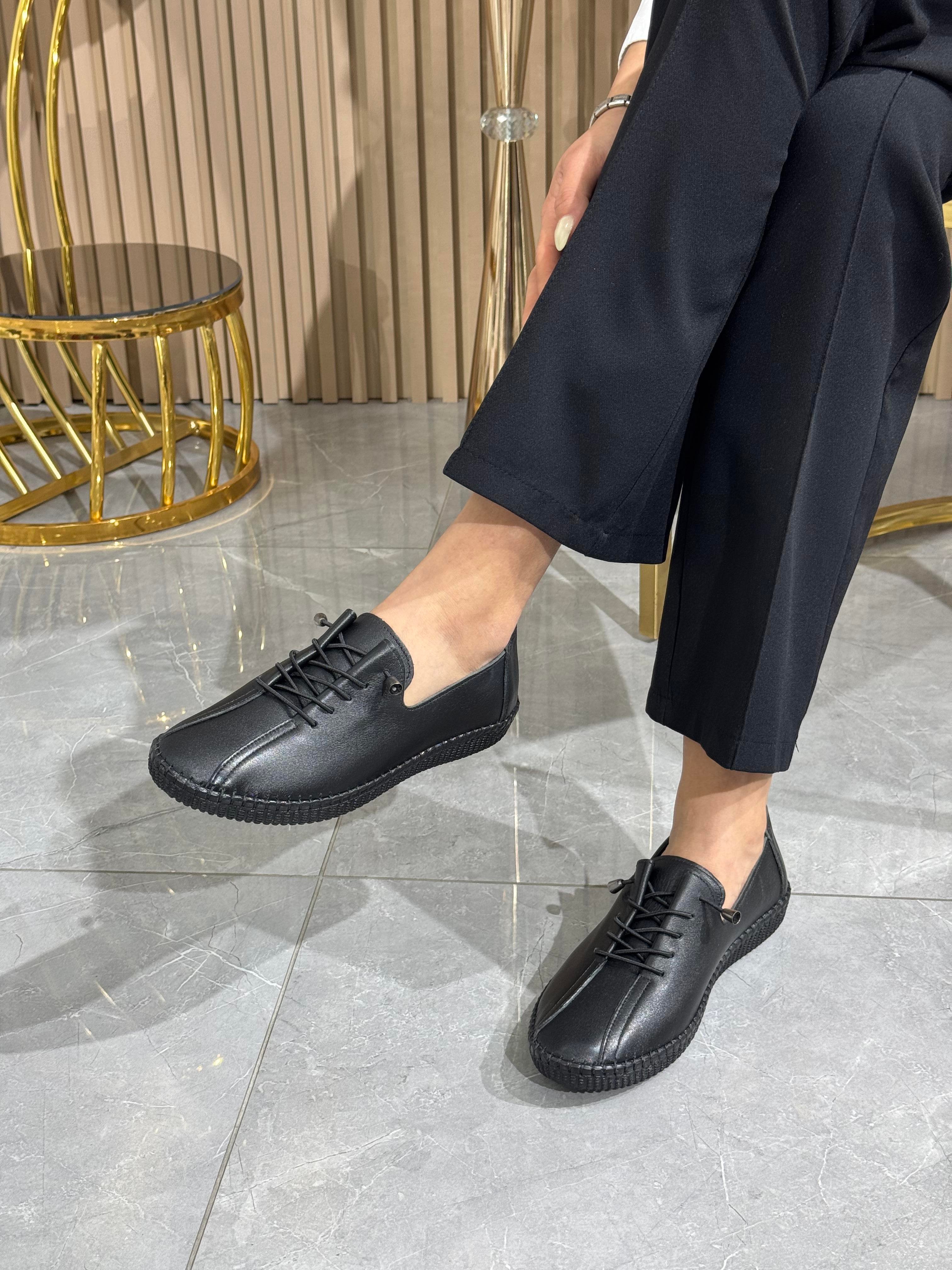 Hakiki Deri Lastikli Kadın Babet Ayakkabı 2880