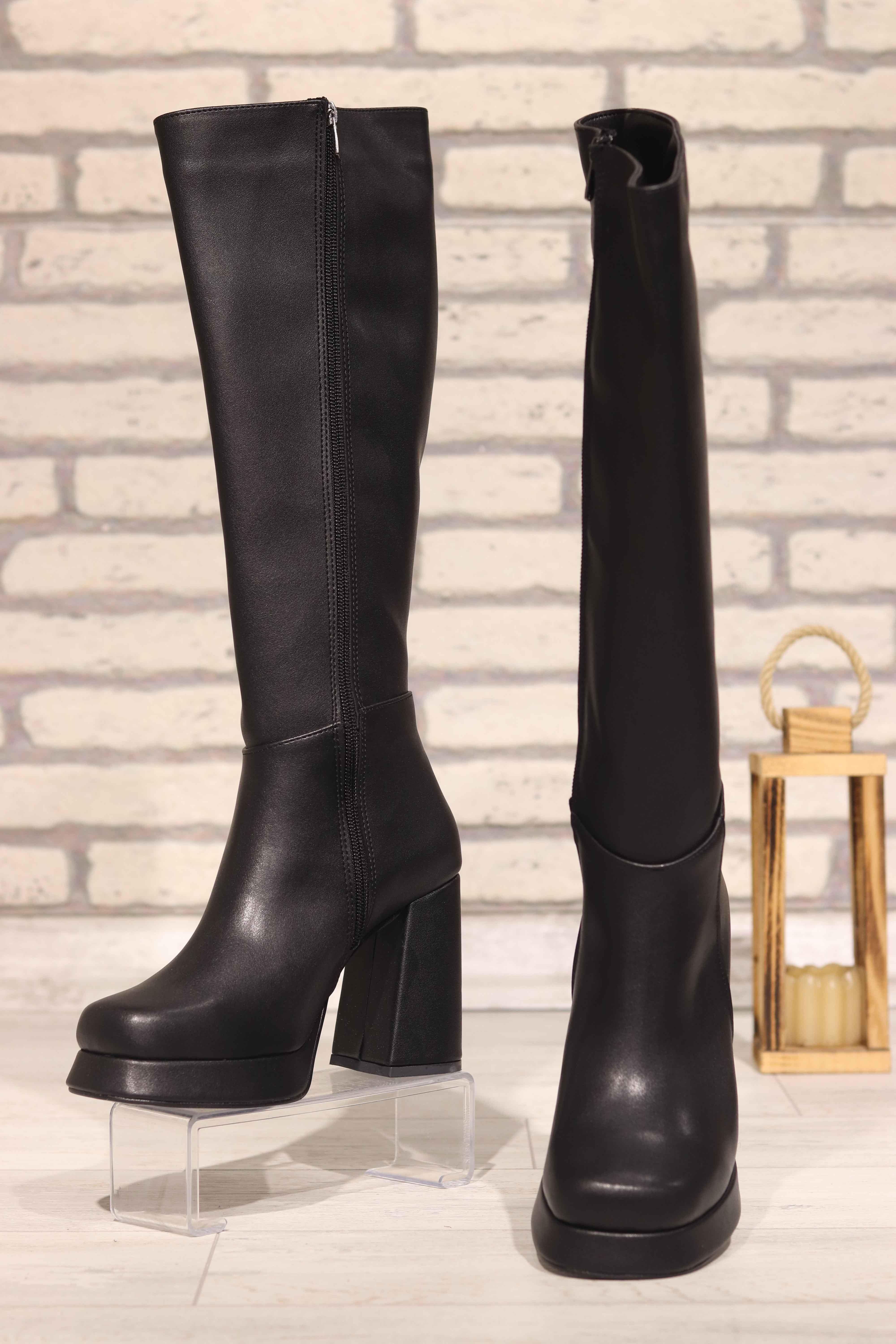 Platform Topuk Kadın Çizme 350 - SIYAH