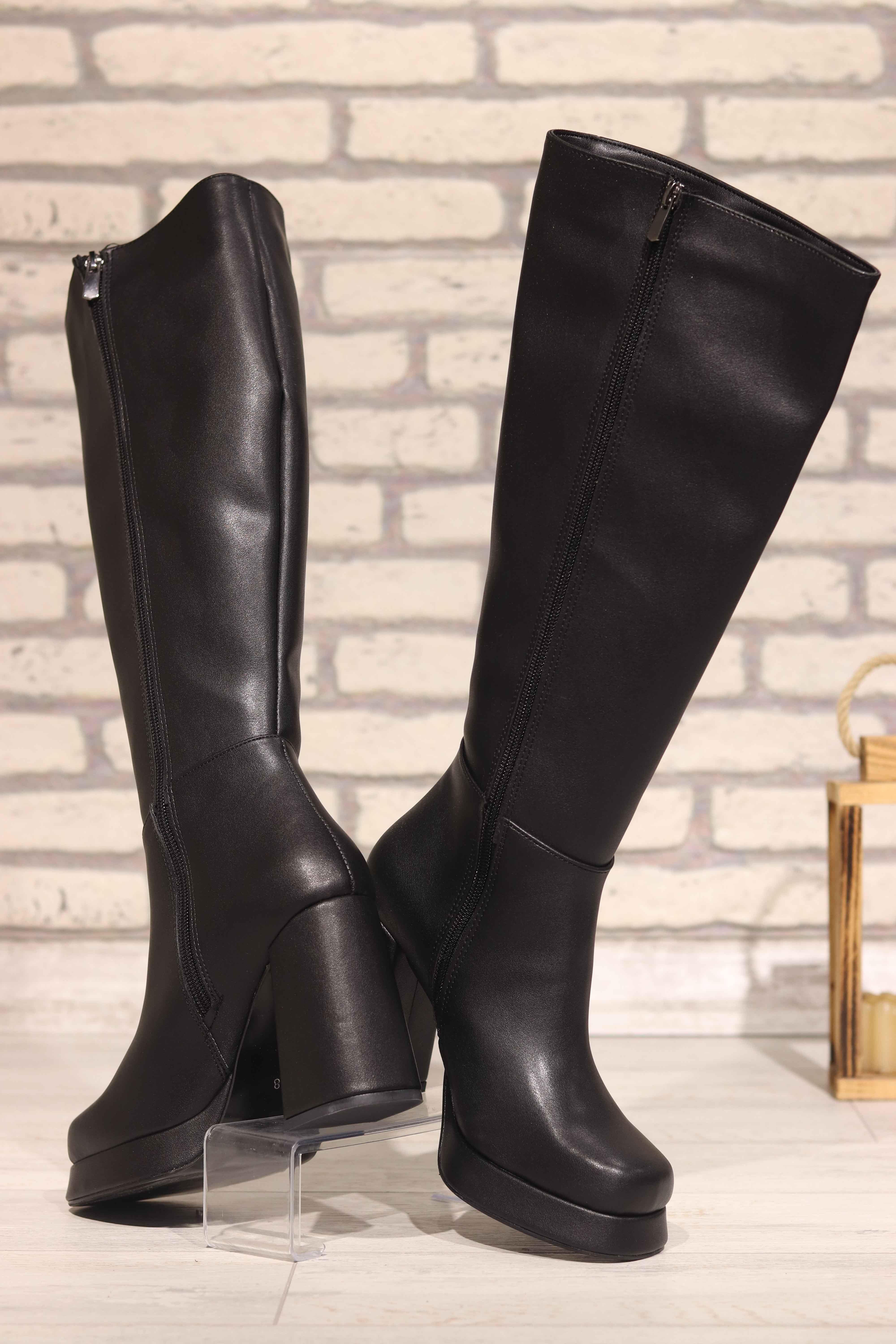 Platform Topuk Kadın Çizme 350 - SIYAH