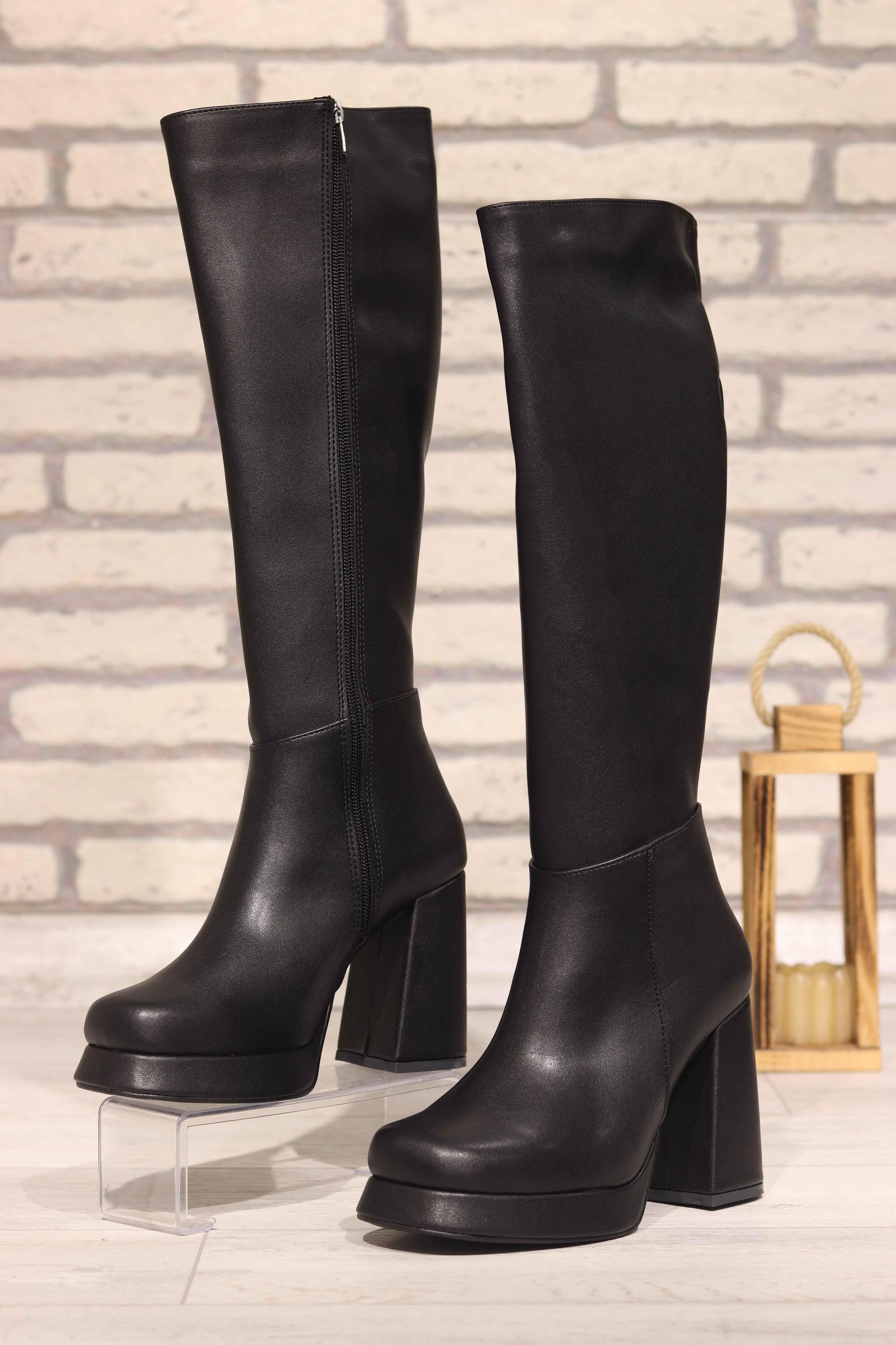 Platform Topuk Kadın Çizme 350 - SIYAH