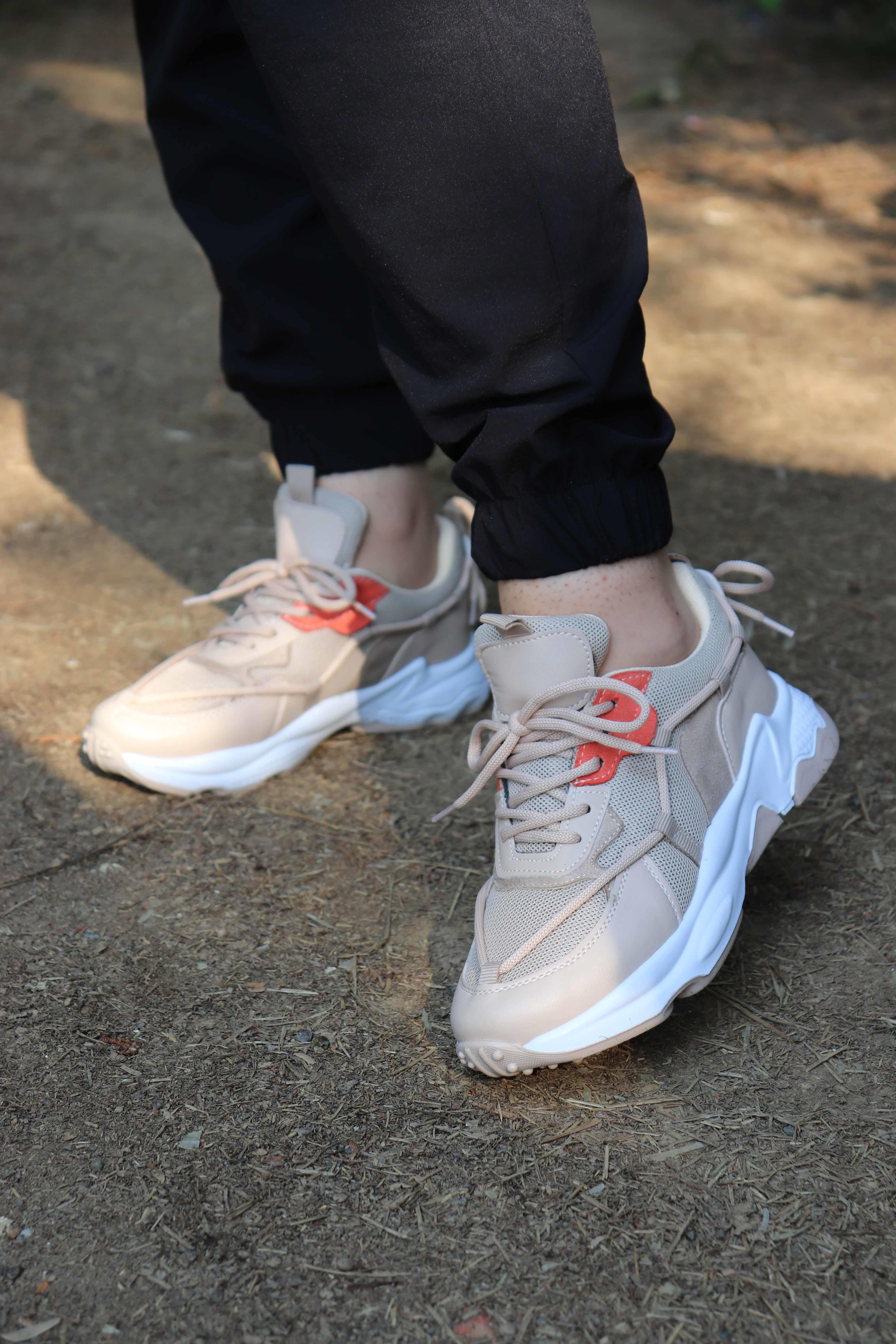 Yüksek Taban Bağcıklı Sneaker 381 - BEJ KİREMİT