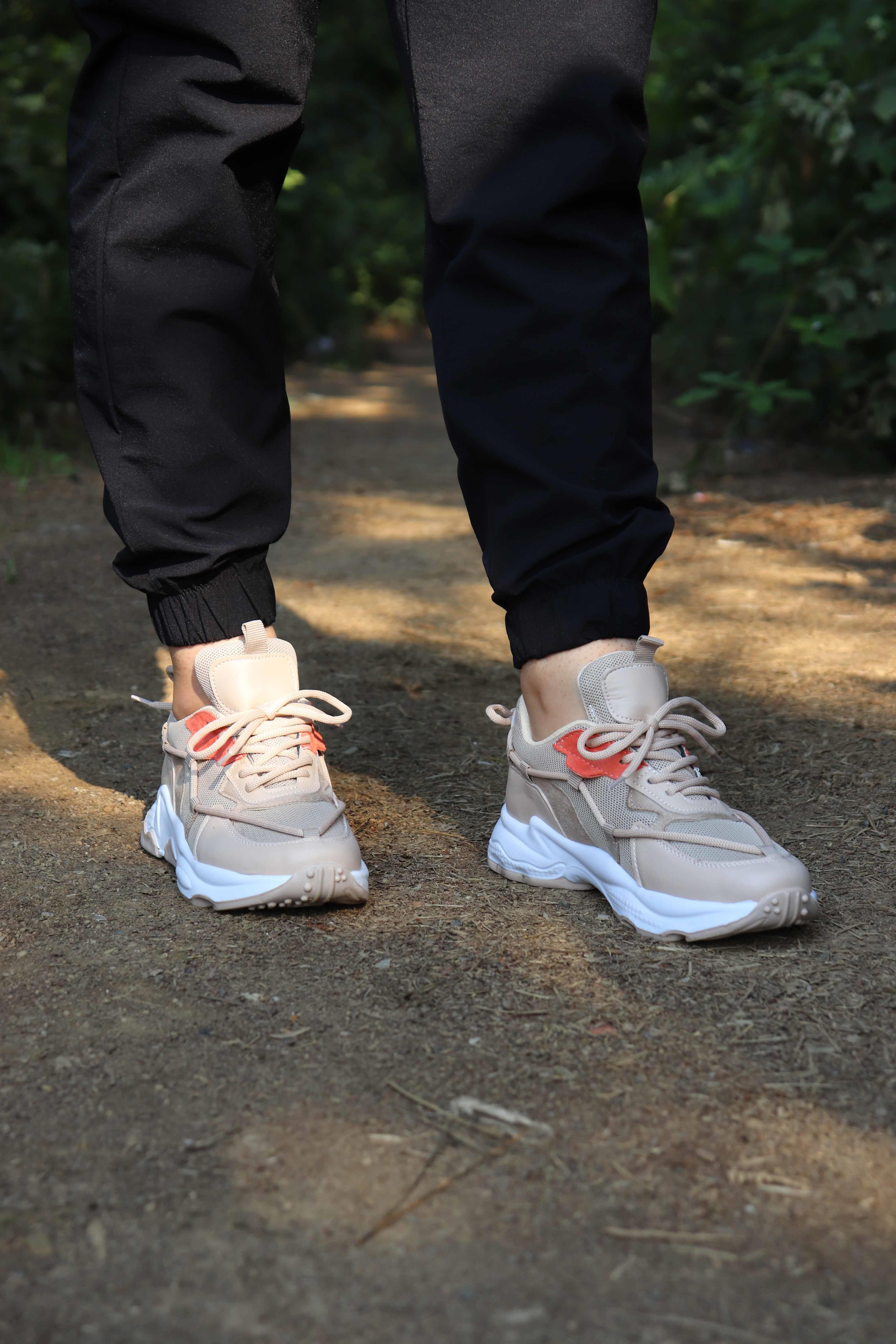 Yüksek Taban Bağcıklı Sneaker 381 - BEJ KİREMİT