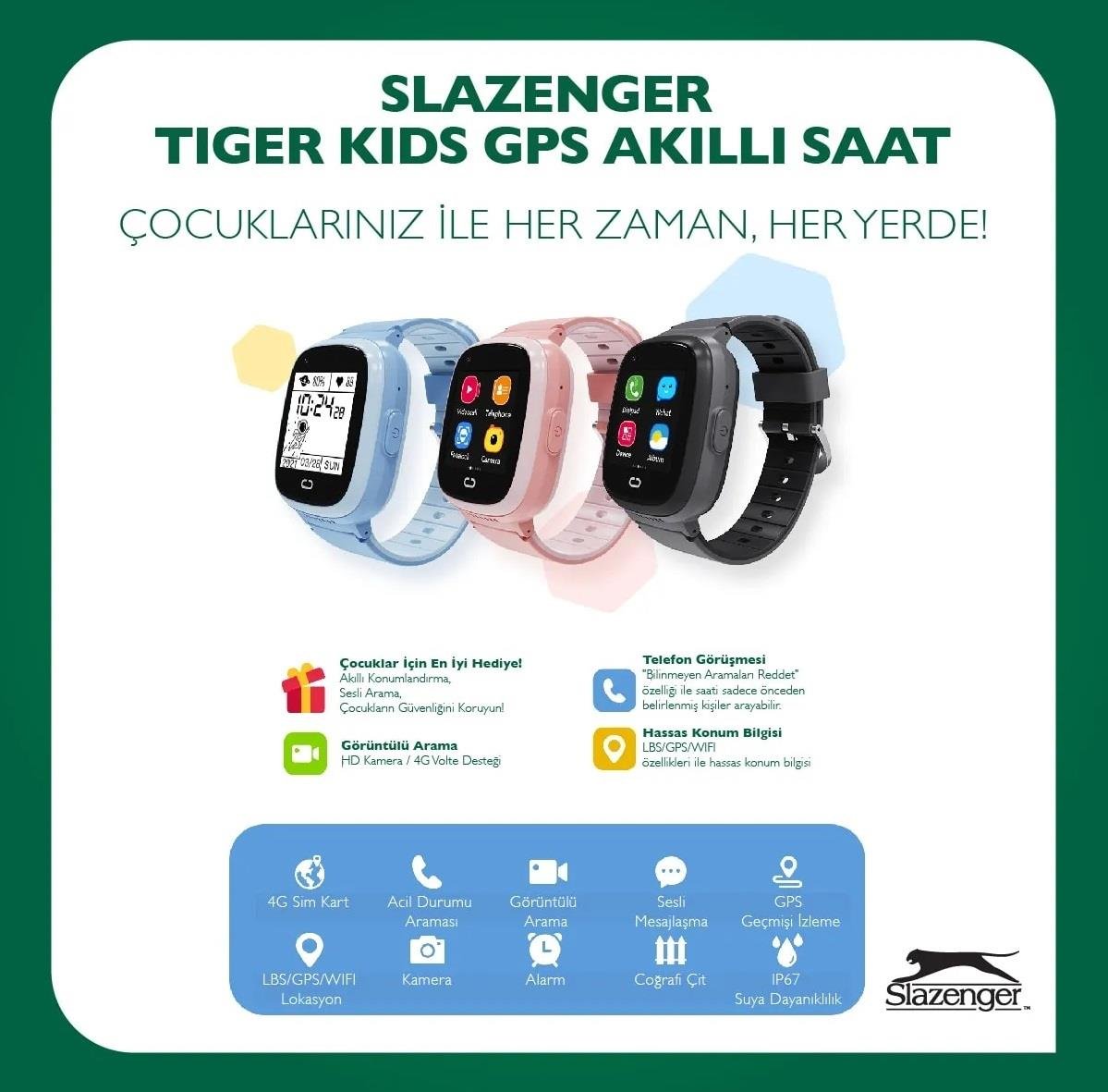 SL.09.2158.5.04 Slazenger  Tiger Kids Marka Sim Kartlı Çocuk Akıllı Kol Saati Görüntülü Ve Sesli Arama Yapılabilir Ortam Dinlemesi Ve Ortam Görüntüsü Alınabilir Konum Takibi Yapılabilir PEMBE MOR RENK