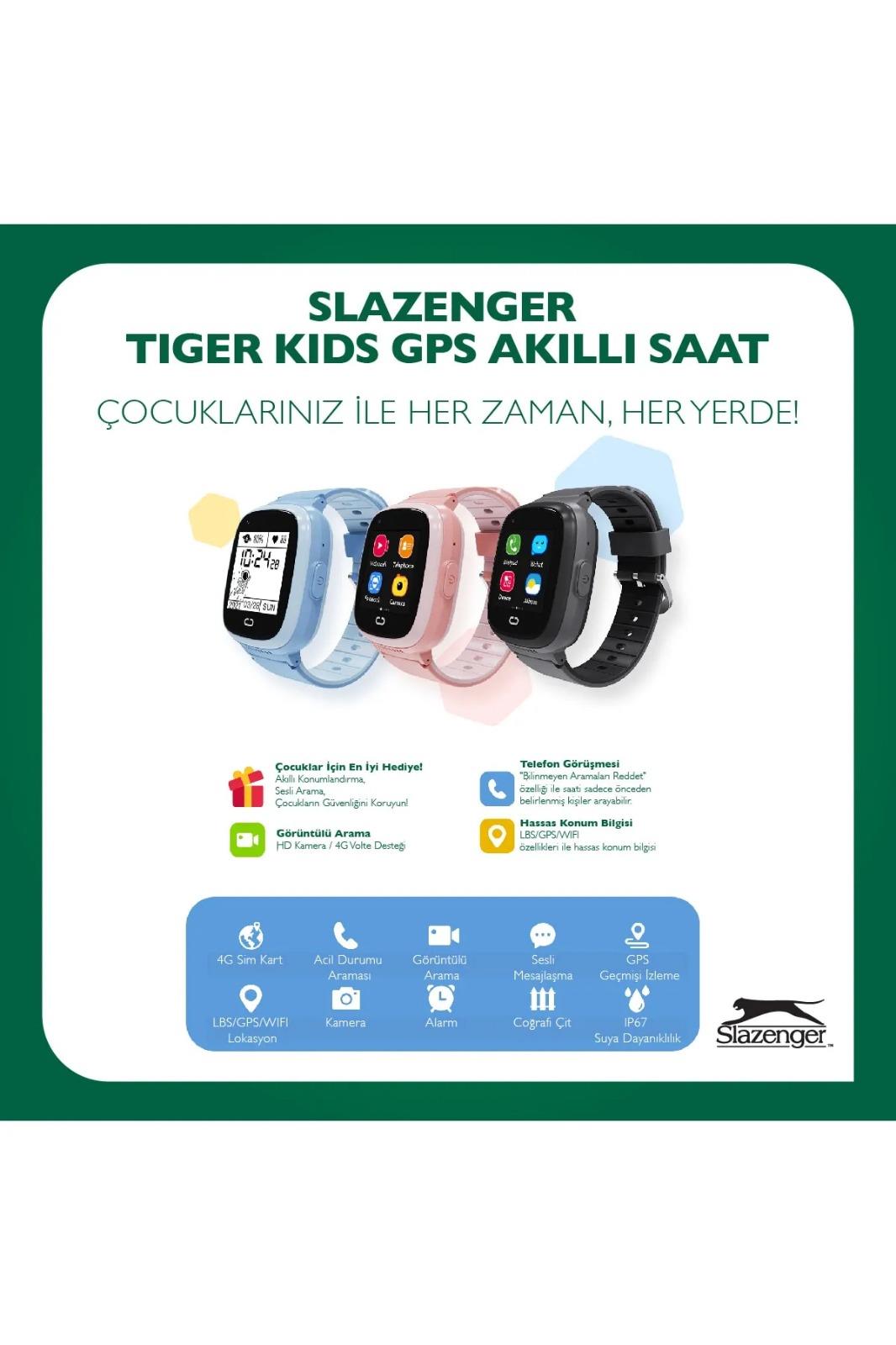 SL.09.2158.5.06 Slazenger  Tiger Kids Marka Sim Kartlı Çocuk Akıllı Kol Saati Sim Kart Takılabilir Görüntülü Arama Sesli Arama Yapılabilir Ortam Dinlemesi Yapılabilir Ve Ortam Görüntüsü Alınabilir Konum Takibi Yapılabilir Alarm Kurulabilir Sesli Mesaj 
