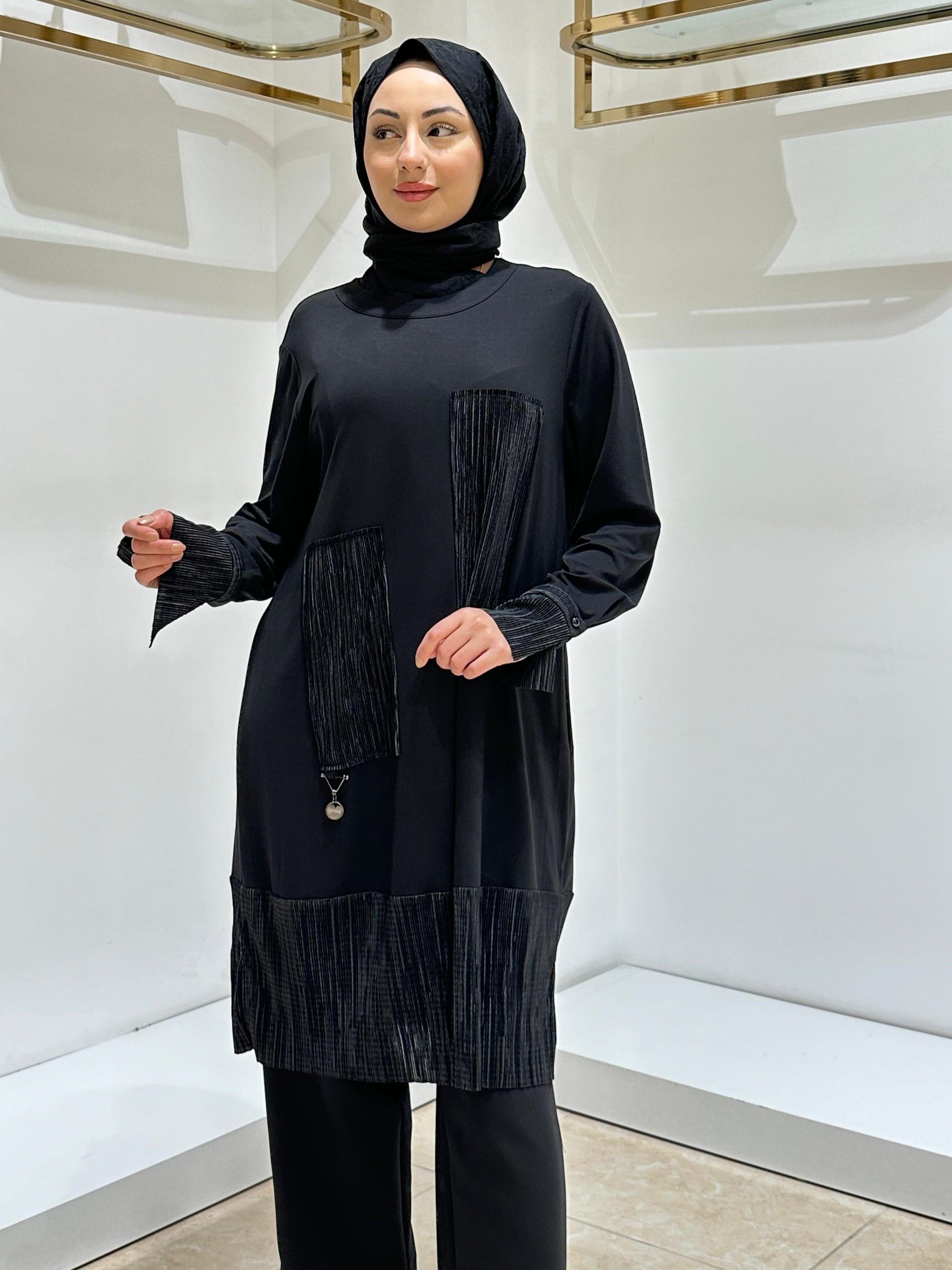 DEFRİNA PİLİSELİ DETAYLI TUNİK 31169 Siyah
