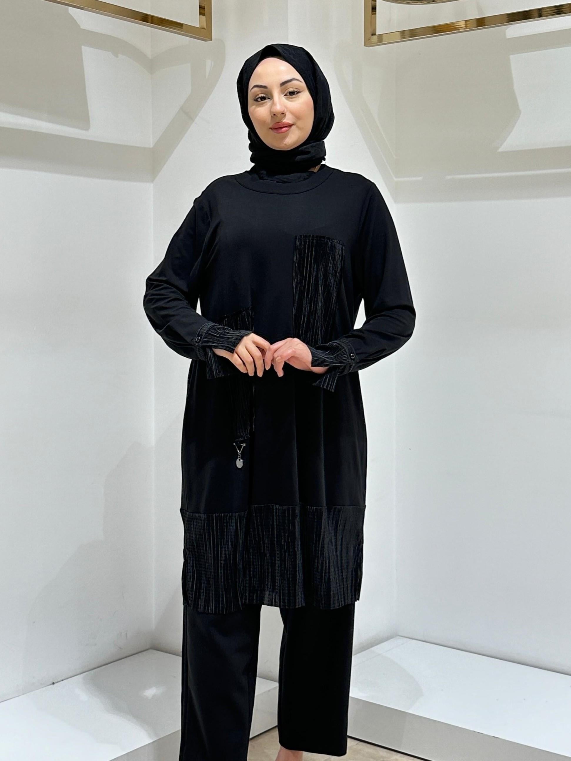 DEFRİNA PİLİSELİ DETAYLI TUNİK 31169 Siyah