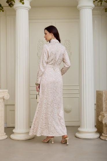 MERWE İPEK SATEN ELBİSE MA06.02 Bej