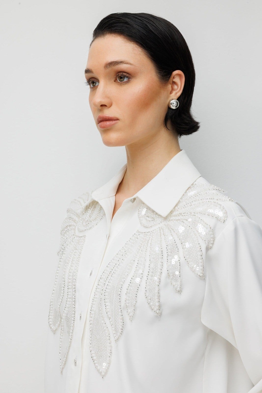 MODA İLGİ Aplikeli Oversize Gömlek 10121 Ekru
