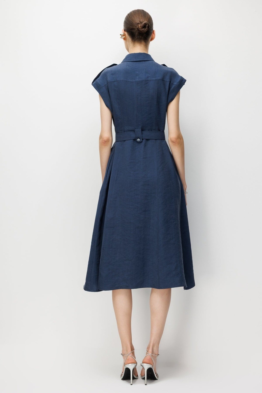 MODA İLGİ Beli Kuşaklı Midi Boy Elbise 60134 İNDİGO