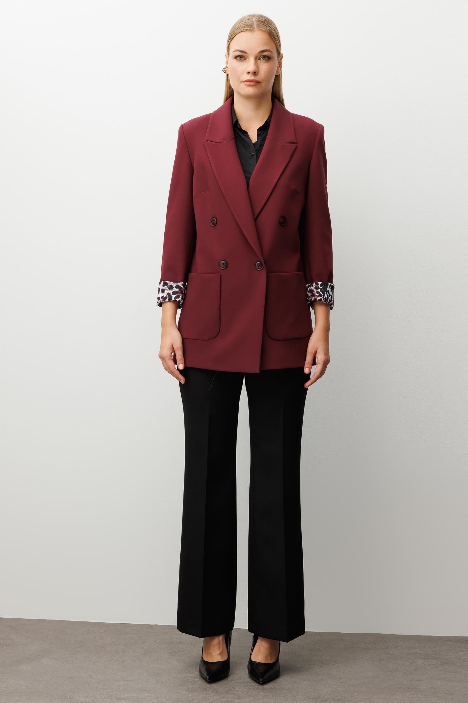 MODAİLGİ Leopar Astarlı Ceket 70049 Bordo