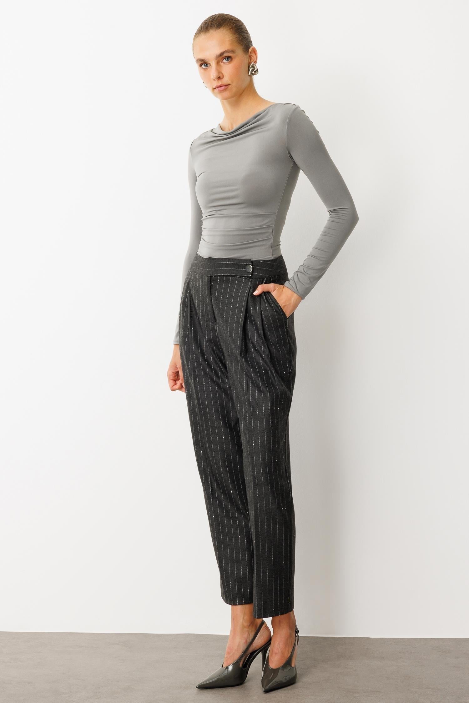 MODAİLGİ Sigara Paça Pantolon 45004 Gri
