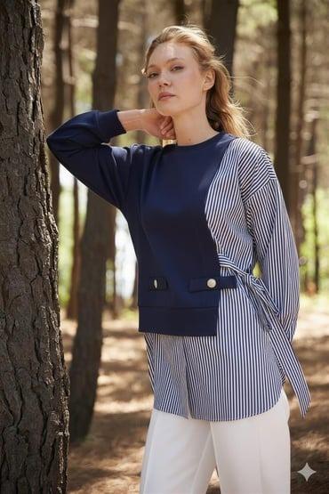 MOODBASİC GÖMLEK DETY.BAĞLAMALI TUNİK MB21.322 Lacivert