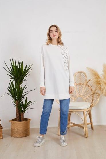 MOODBASİC TAŞLI SWEATSHIRT MM21.0259 EKRU
