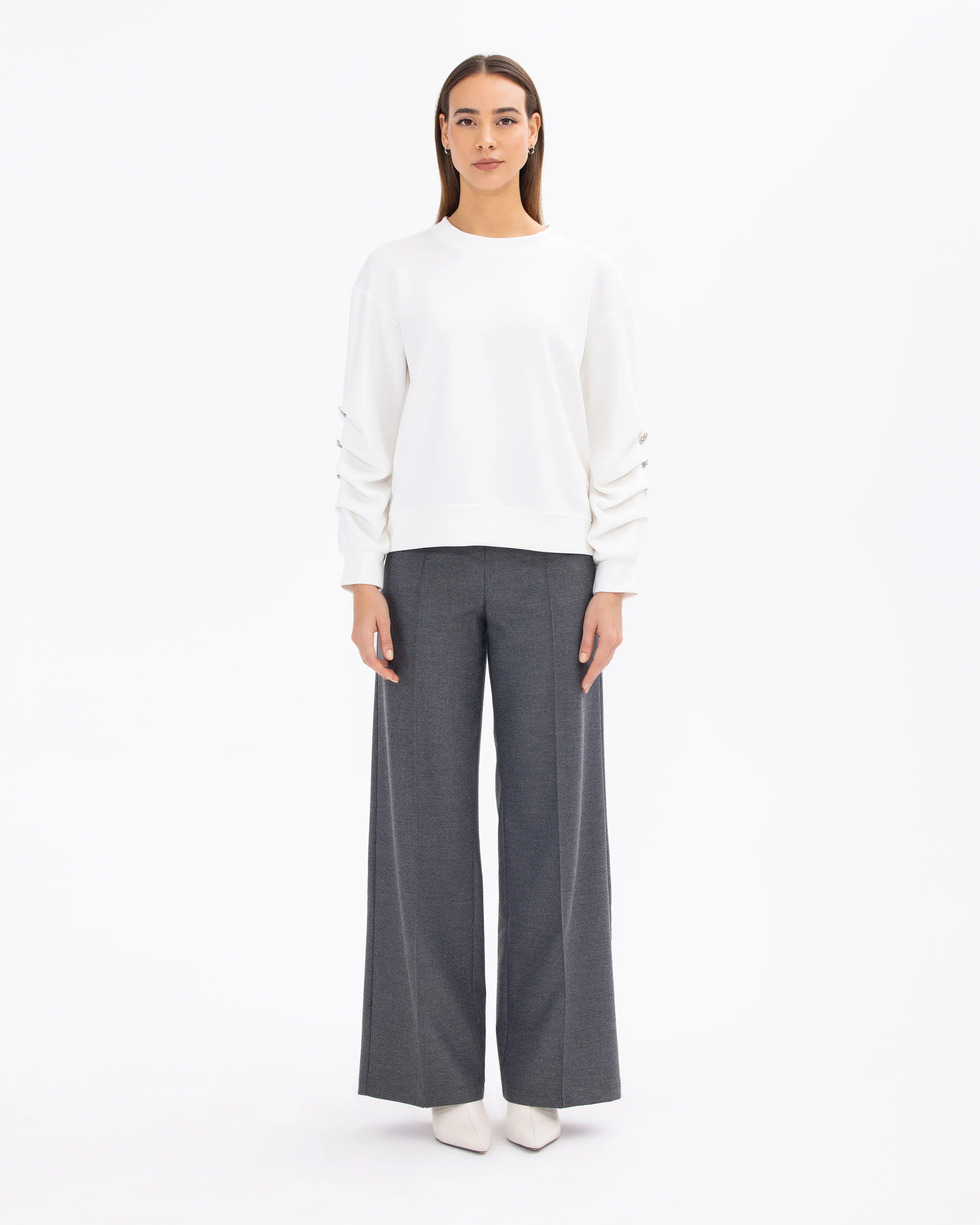 Seçil Aksesuarlı Sweatshirt - 231501026 Beyaz