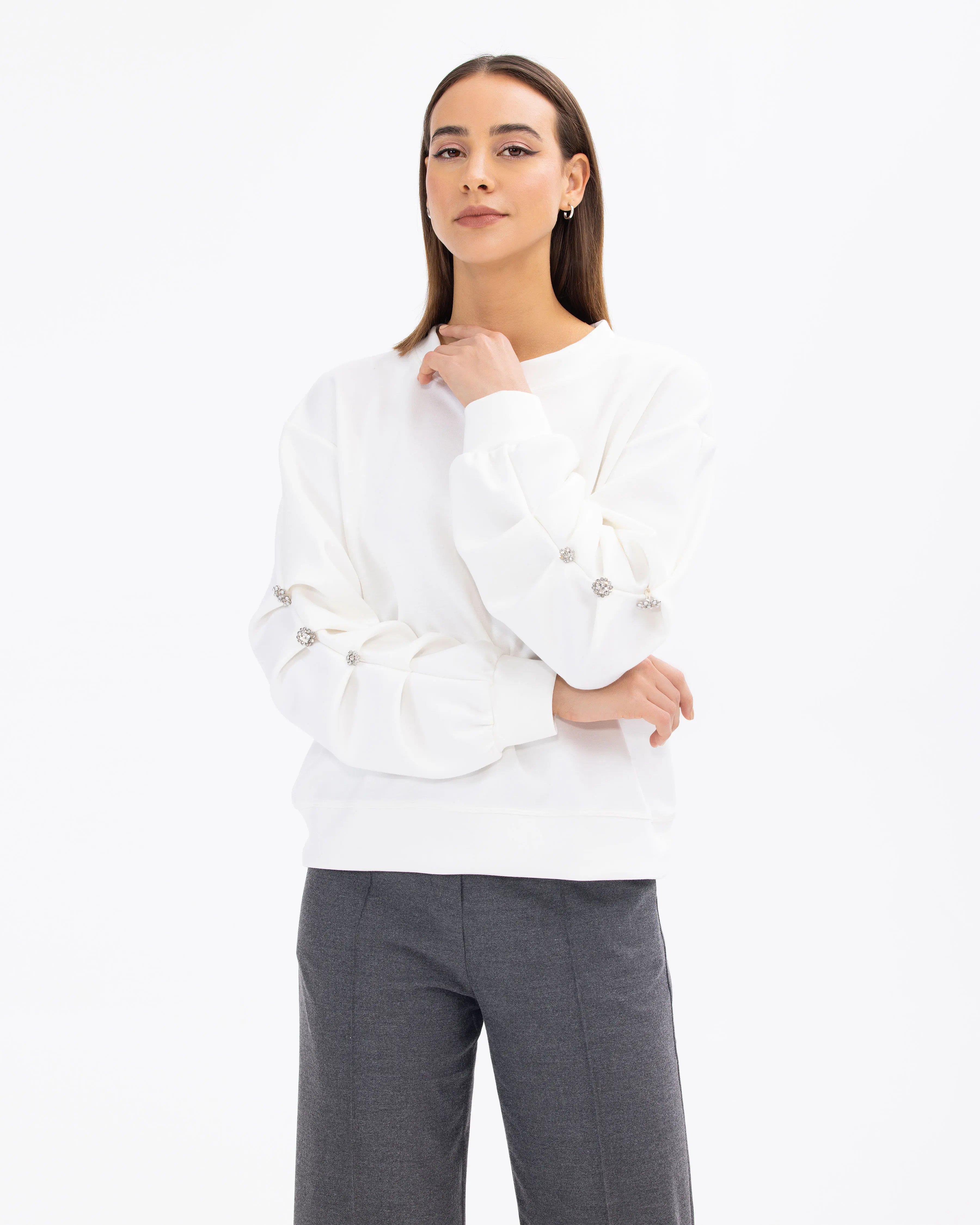 Seçil Aksesuarlı Sweatshirt - 231501026 Beyaz