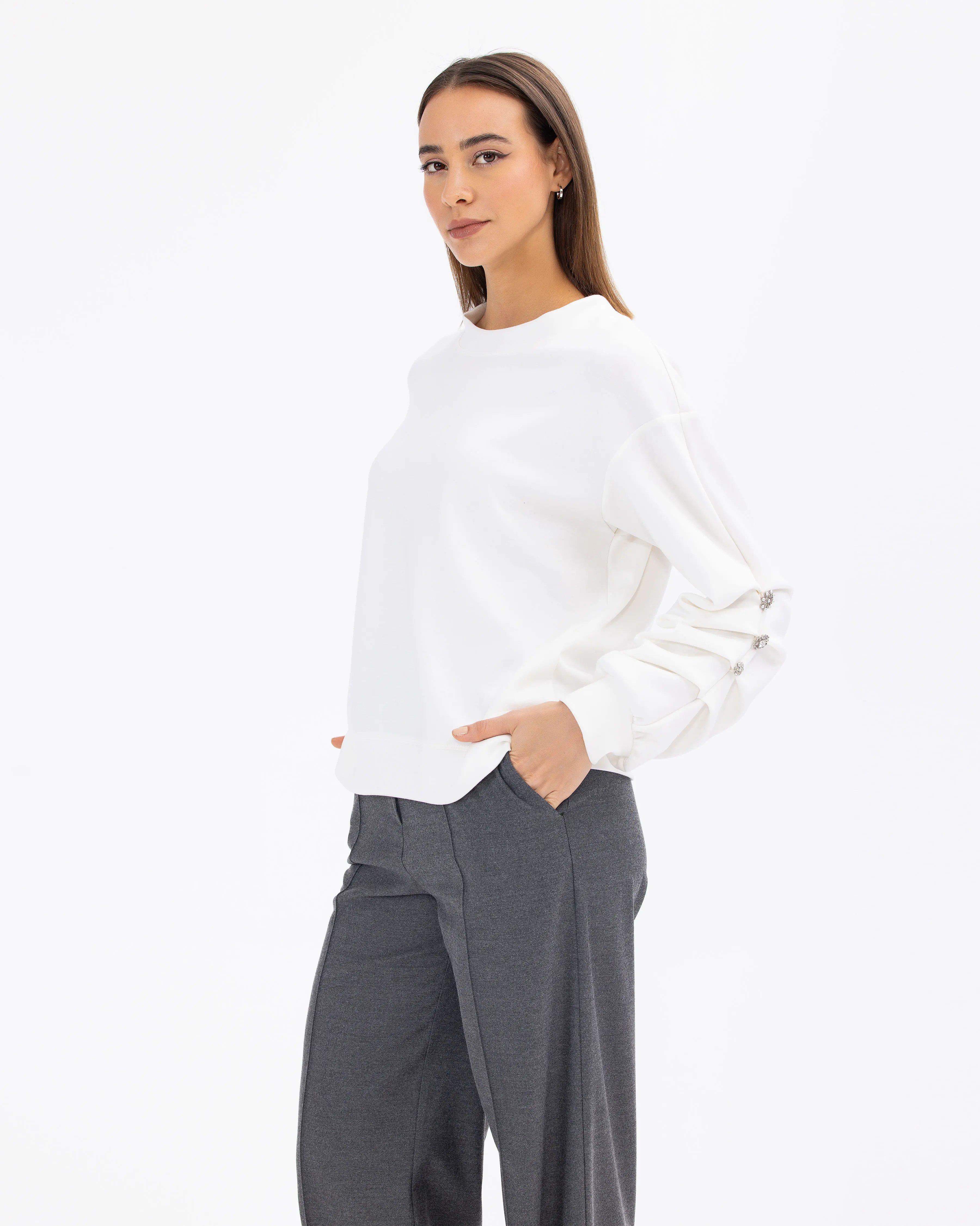 Seçil Aksesuarlı Sweatshirt - 231501026 Beyaz