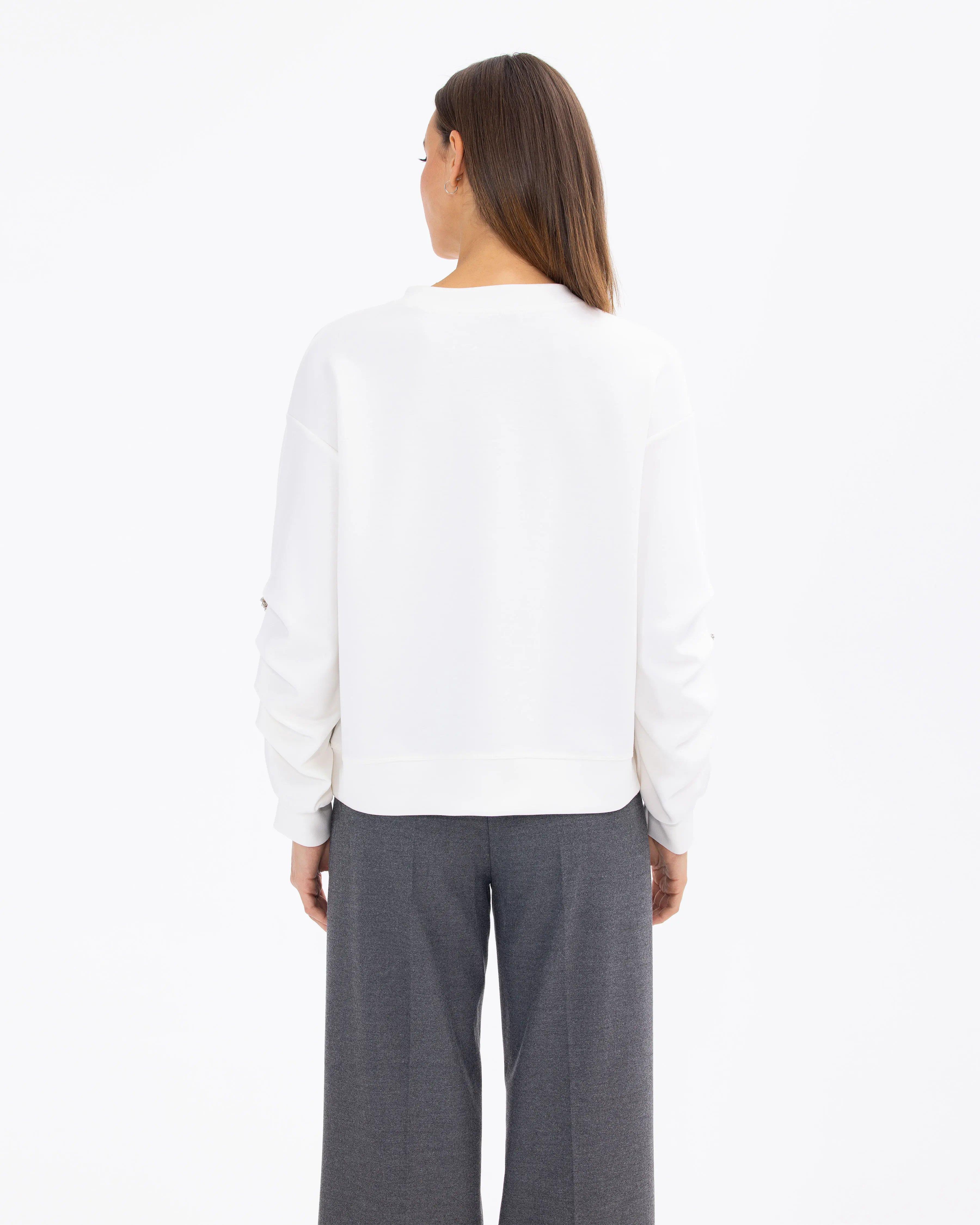 Seçil Aksesuarlı Sweatshirt - 231501026 Beyaz
