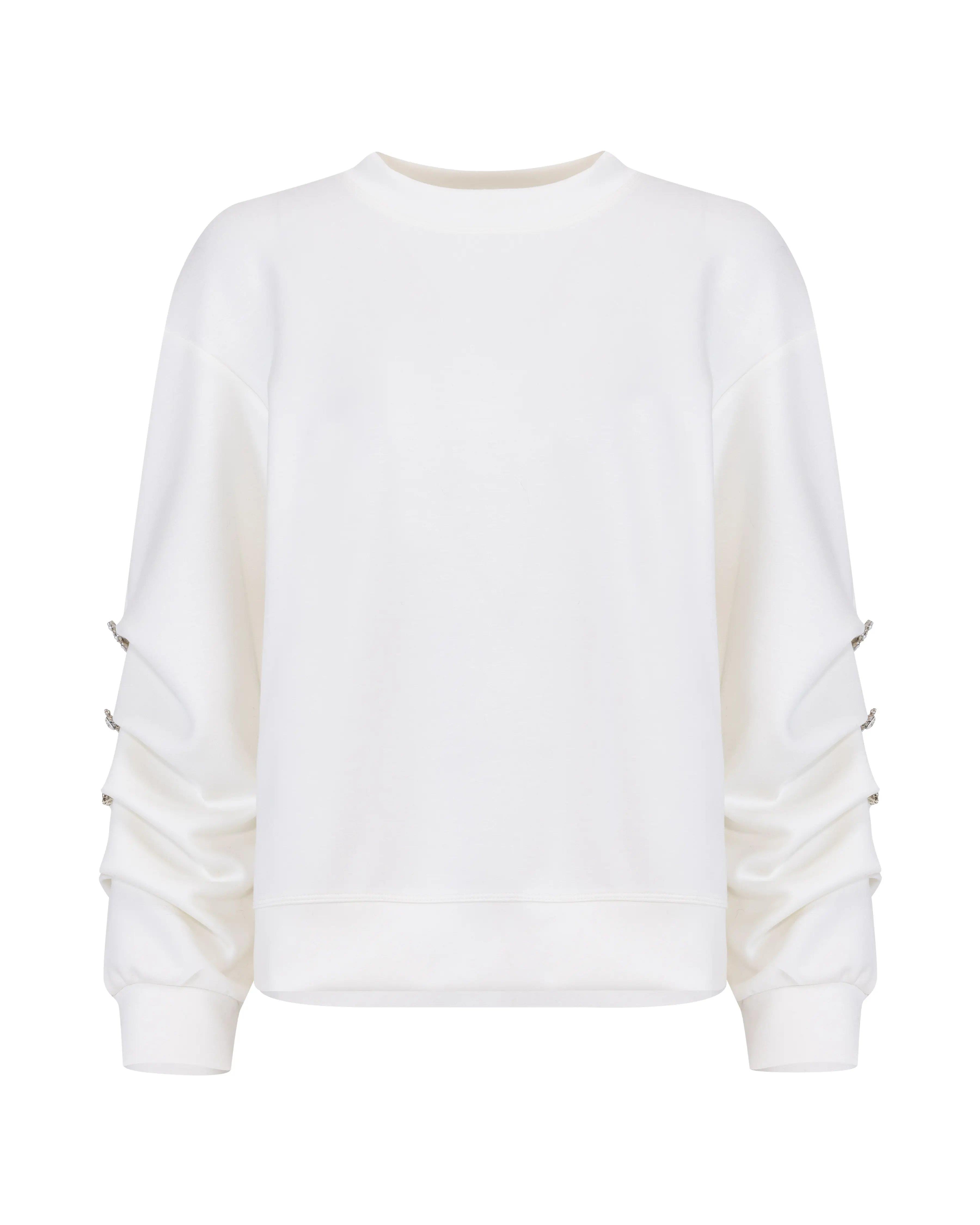 Seçil Aksesuarlı Sweatshirt - 231501026 Beyaz