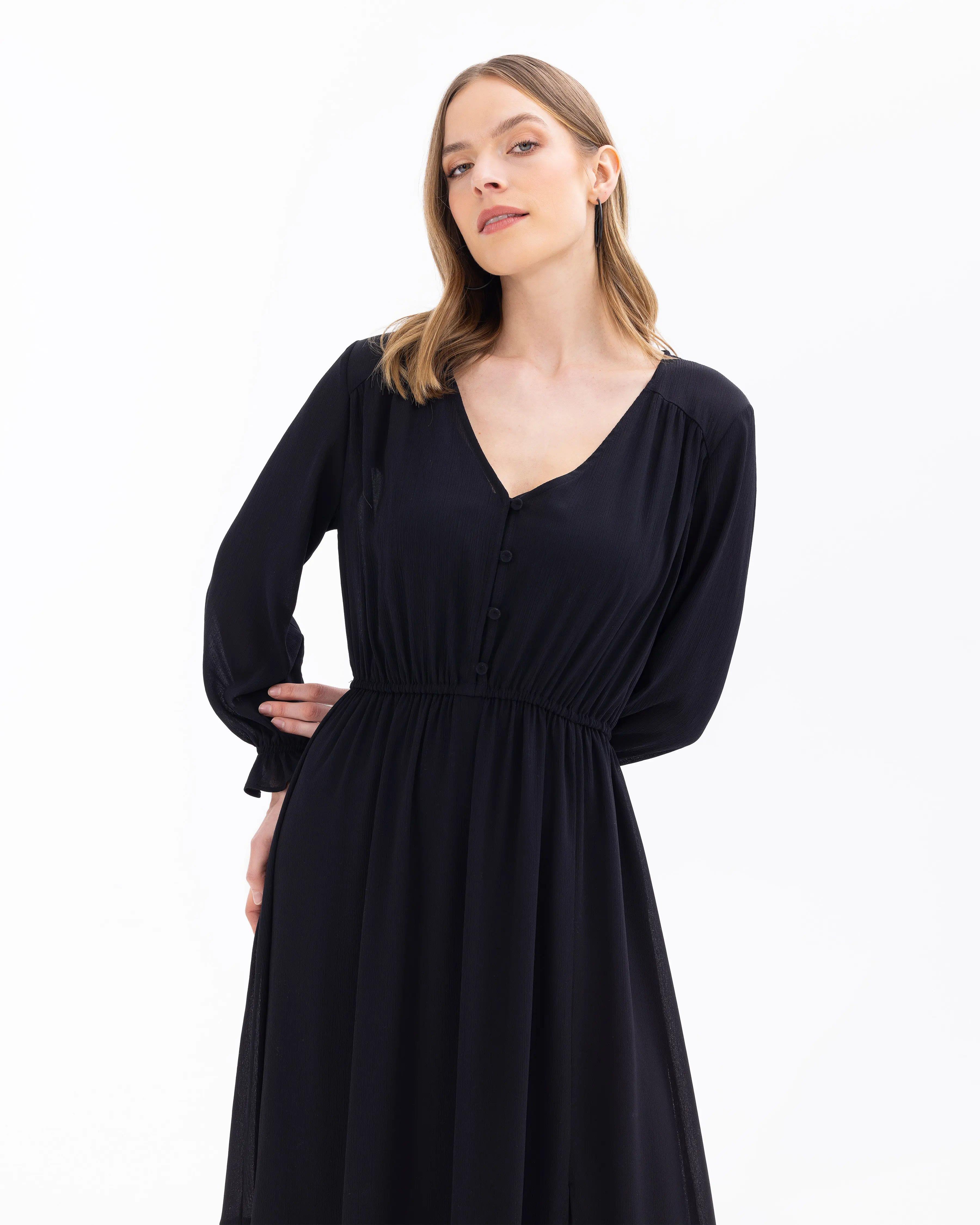 SEÇİL GÜNLÜK ELBİSE-001011 Siyah