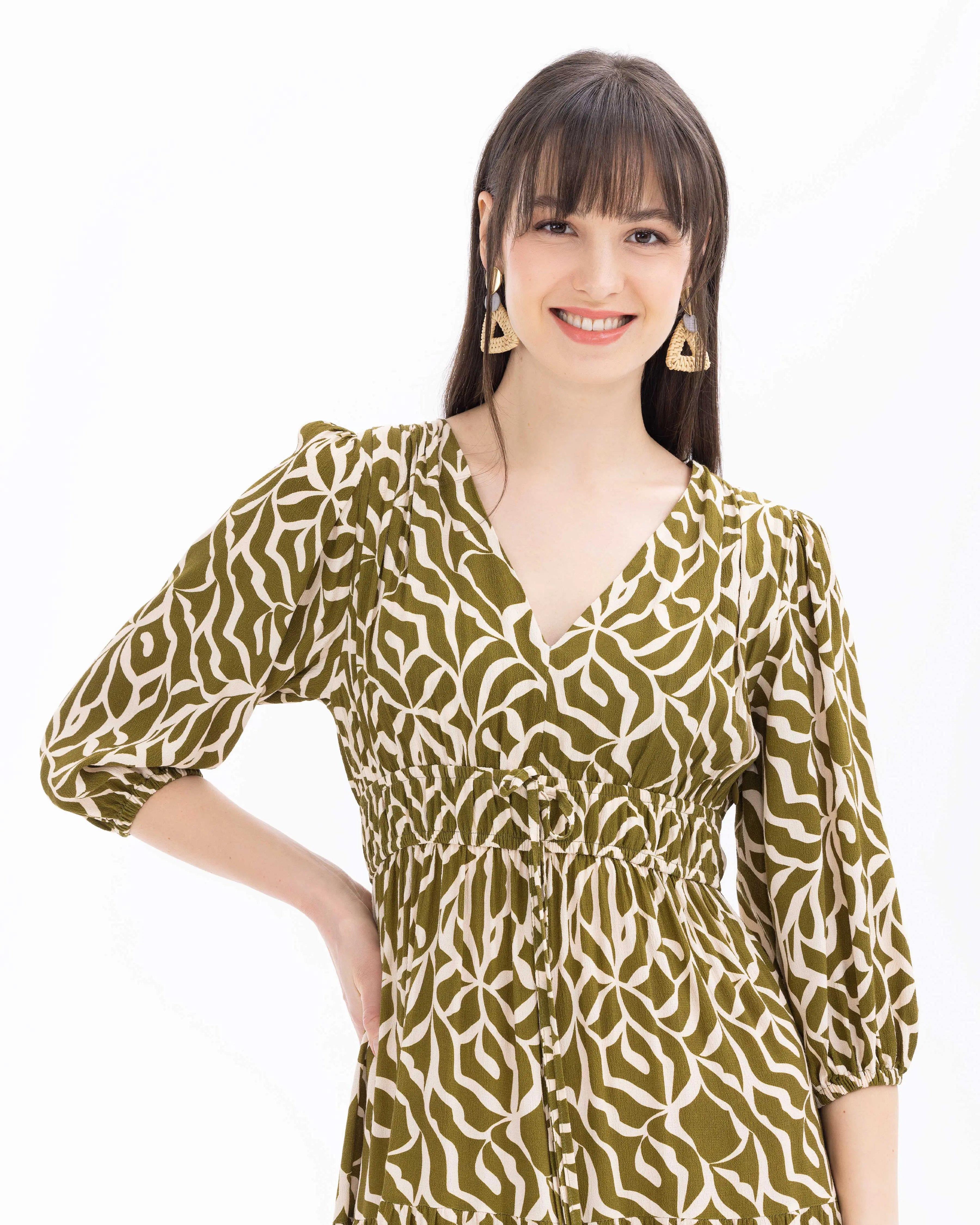SEÇİL GÜNLÜK ELBİSE -001022 Yeşil