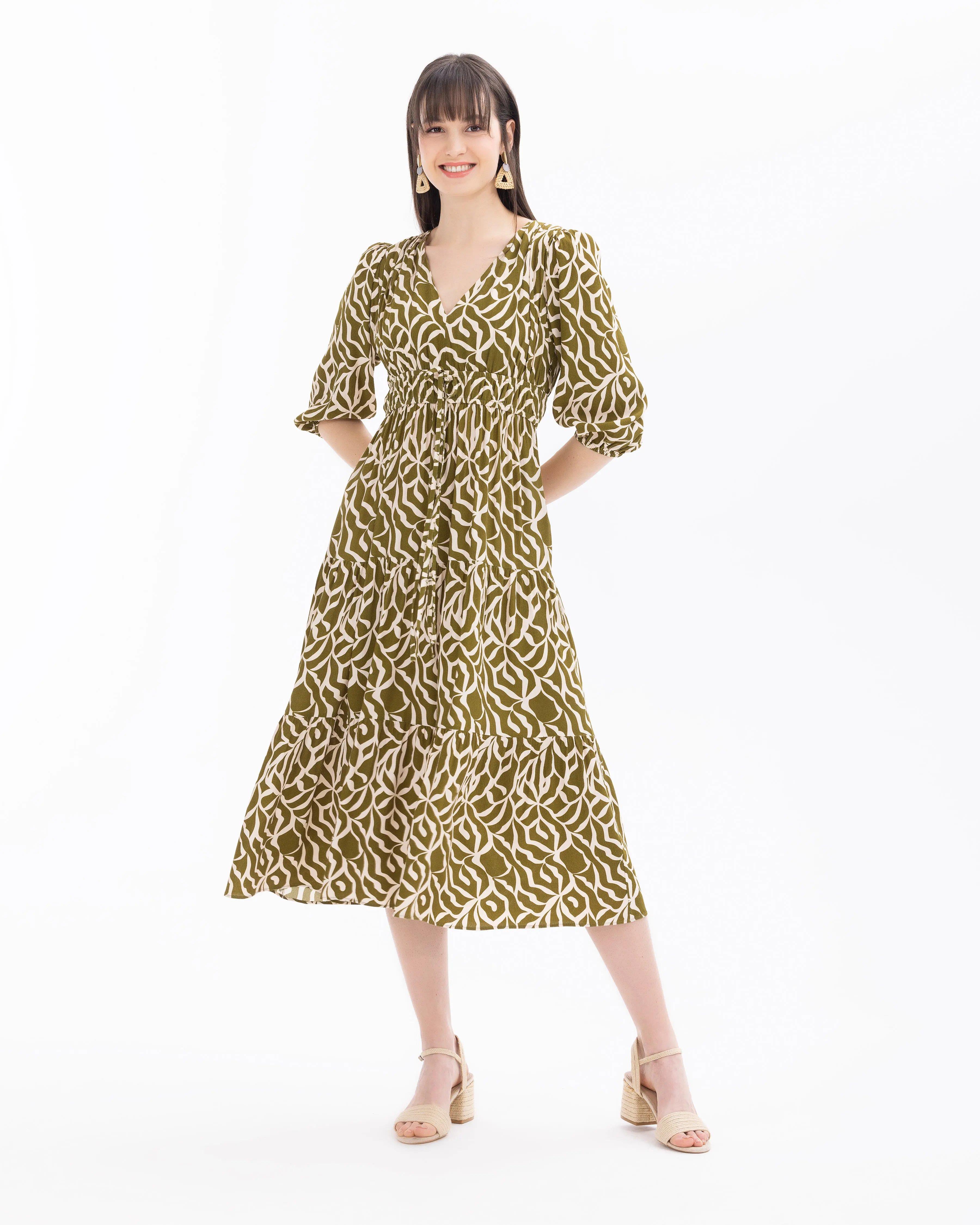 SEÇİL GÜNLÜK ELBİSE -001022 Yeşil