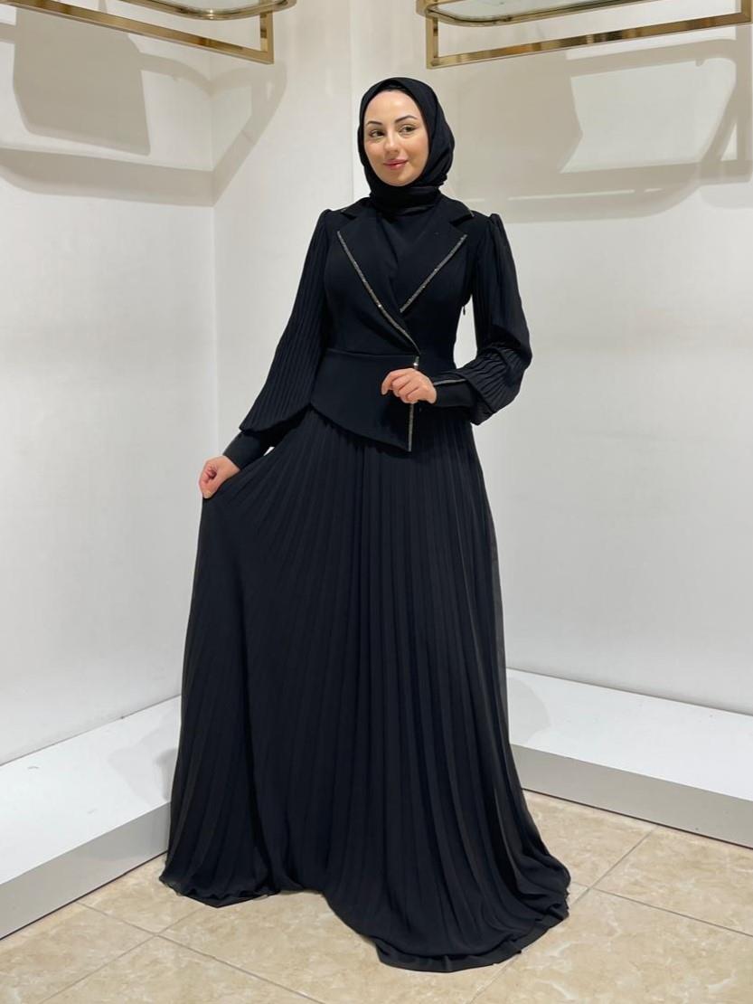 YENİ TREND SİM ŞERİTLİ ELBİSE 3078 Siyah