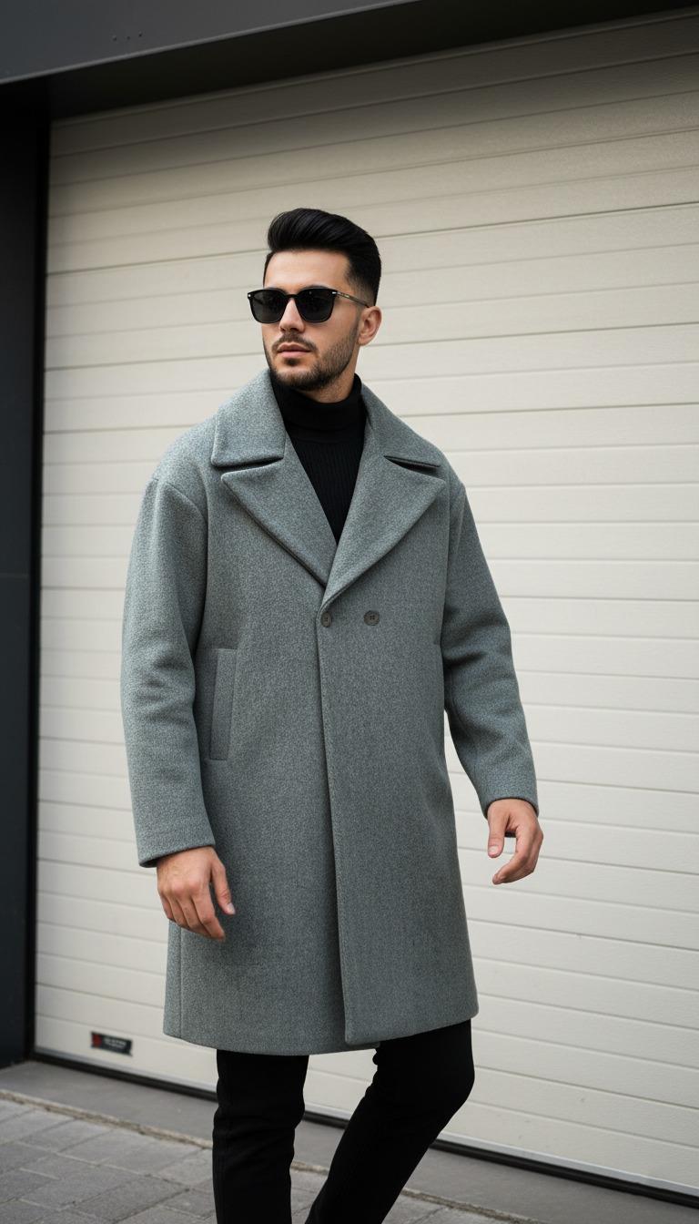 Delpino Erkek Oversize Uzun Kaşe Kaban